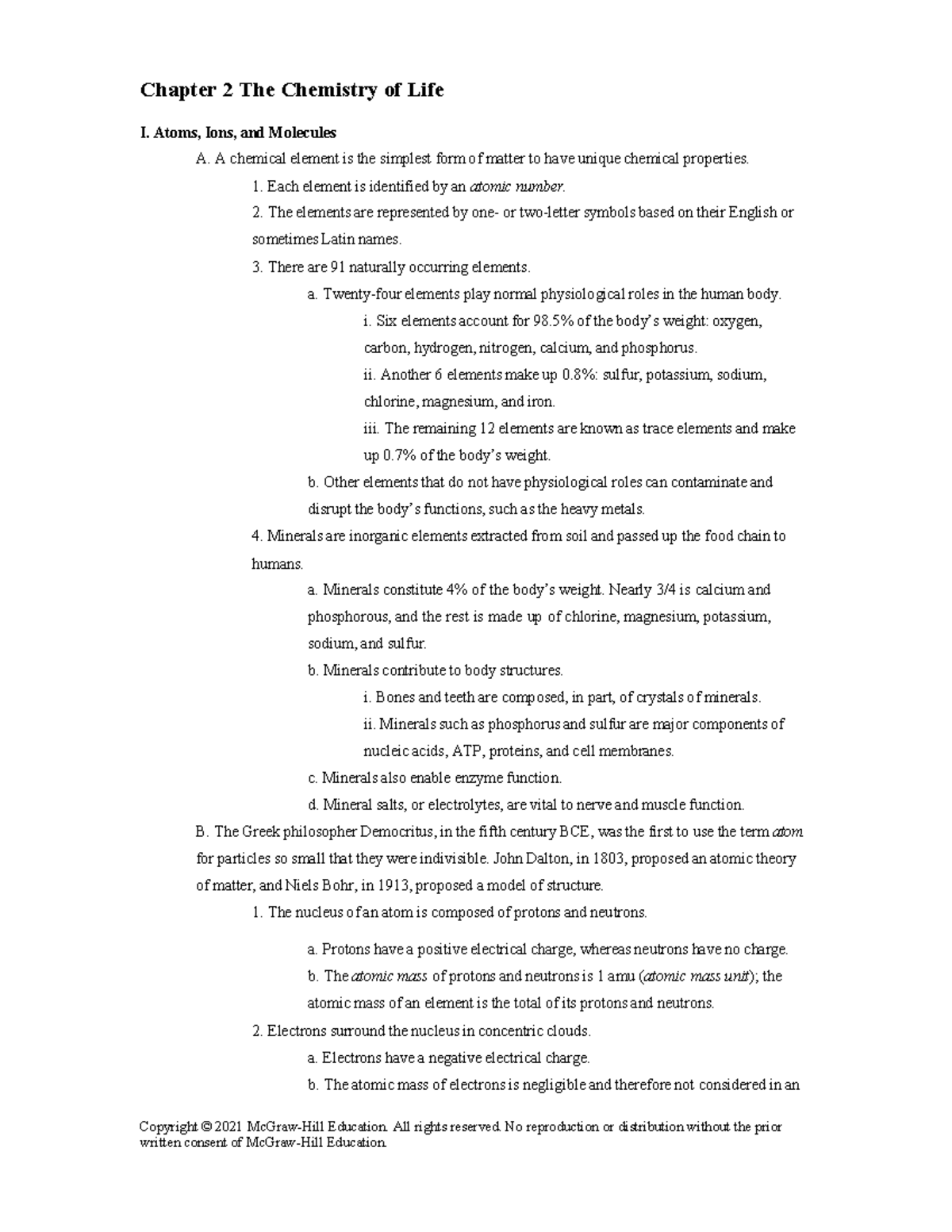 Saladin 5e Extended Outline: Chapter 2 - The Chemistry of Life - Studocu