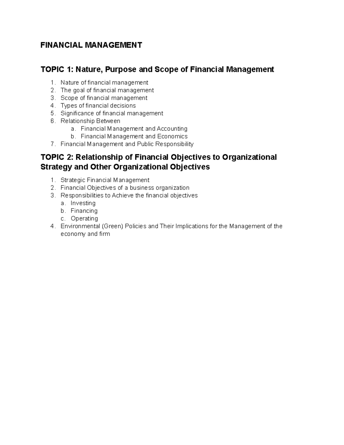 FIN 101: Nature, Purpose & Scope of Financial Management - Part 1 - Studocu
