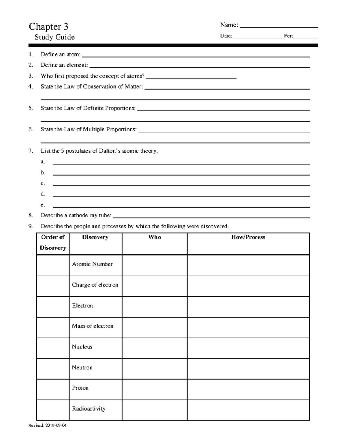 Chapter 3 Study Guide - gg - Date: Per: Chapter 3 Study Guide 1. Define ...