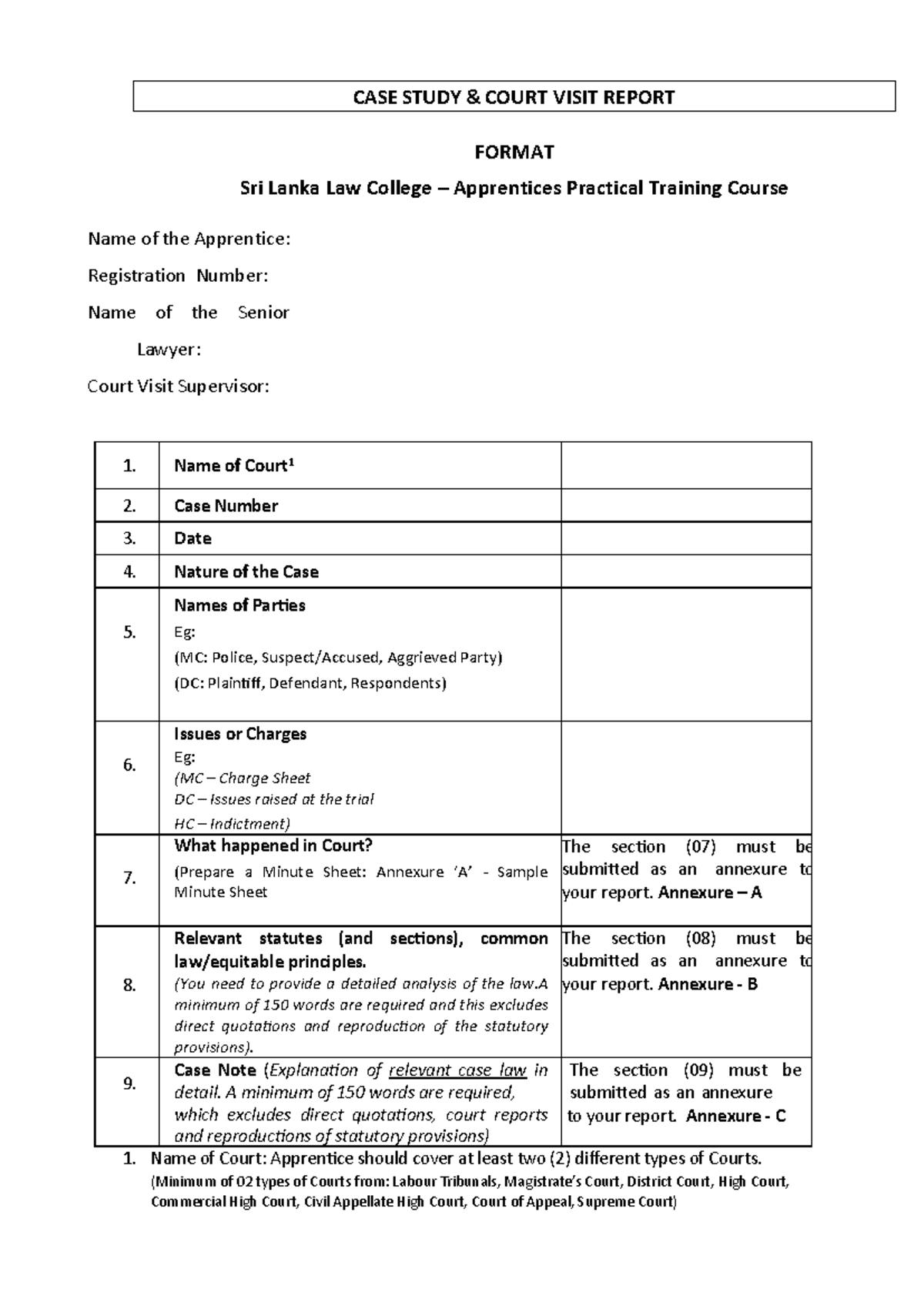 CASE STUDY: COURT VISIT REPORT FORMAT - SRI LANKA LAW COLLEGE - Studocu