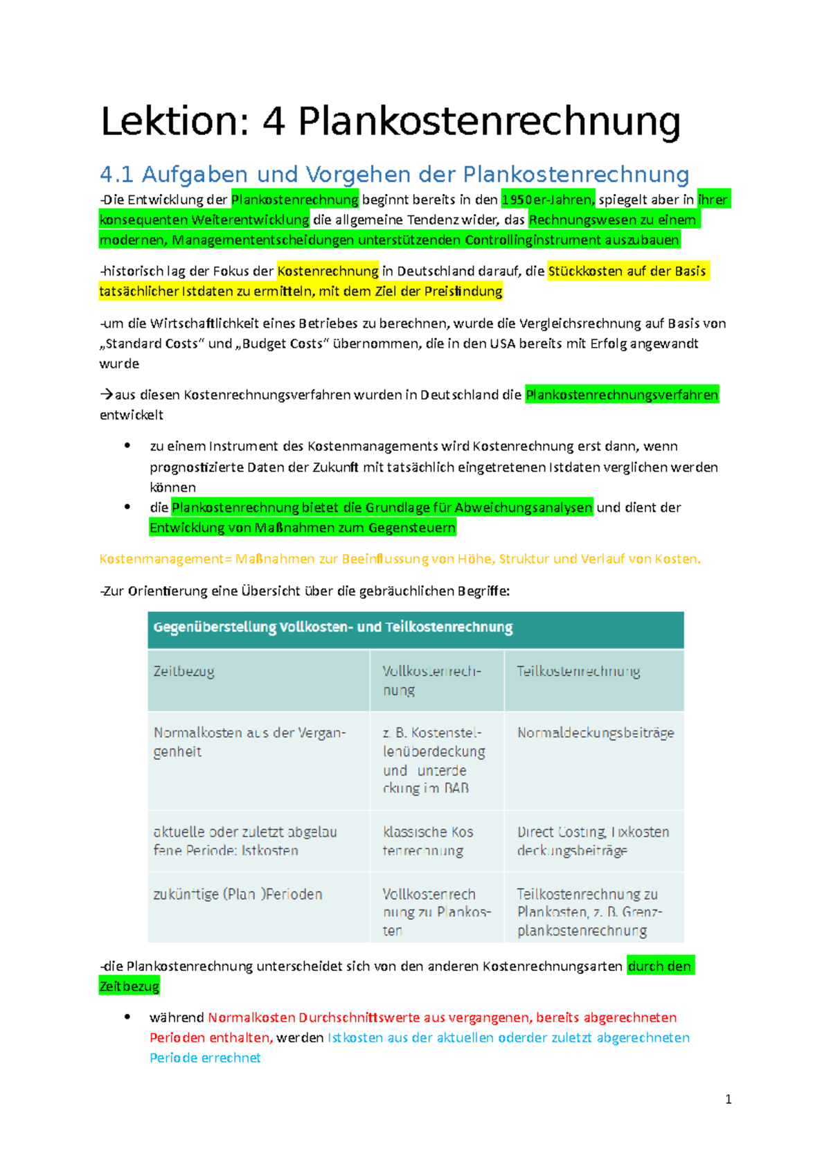 Lektion 4: Plankostenrechnung und Kostenmanagement Methodiken - Studocu