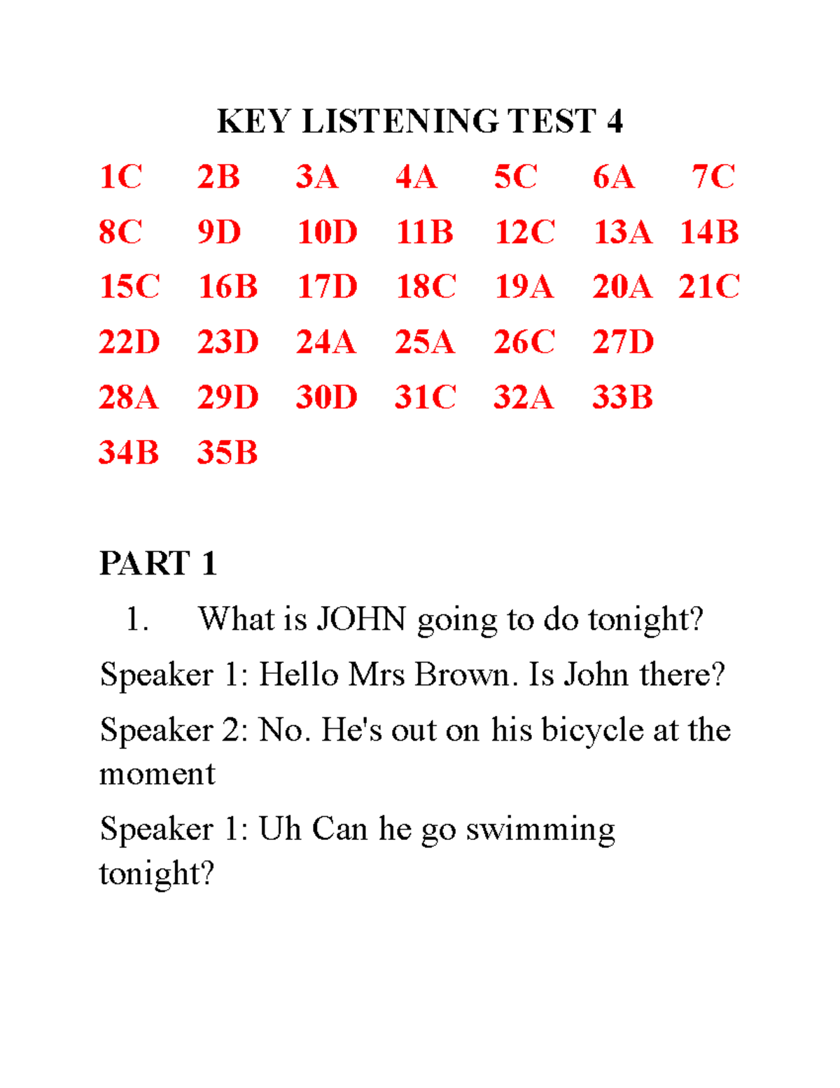 KEY Listening TEST 4 - Answers and Transcript - Studocu