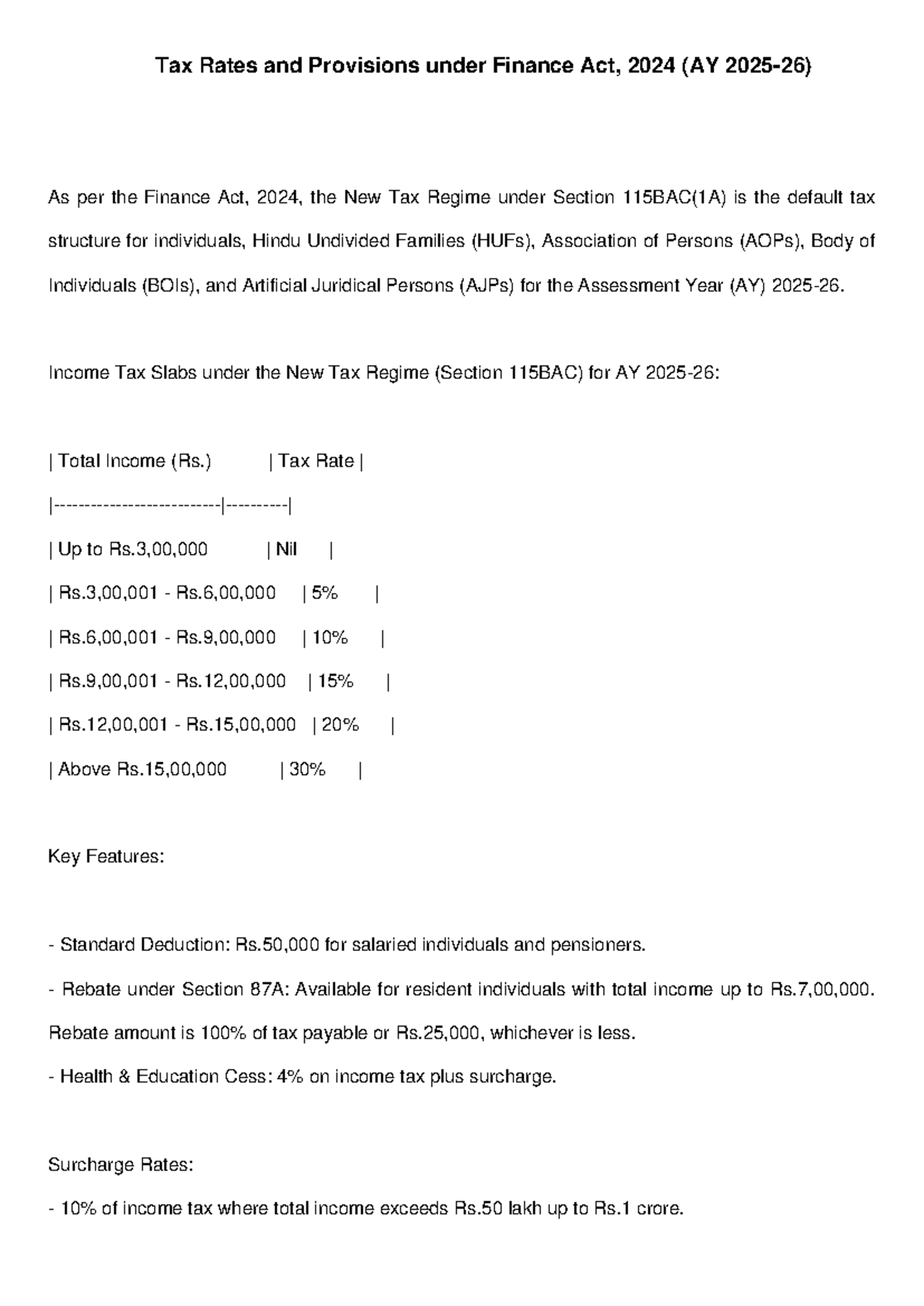 Finance Act 2024: Tax Rates & Provisions for AY 2025-26 - Studocu