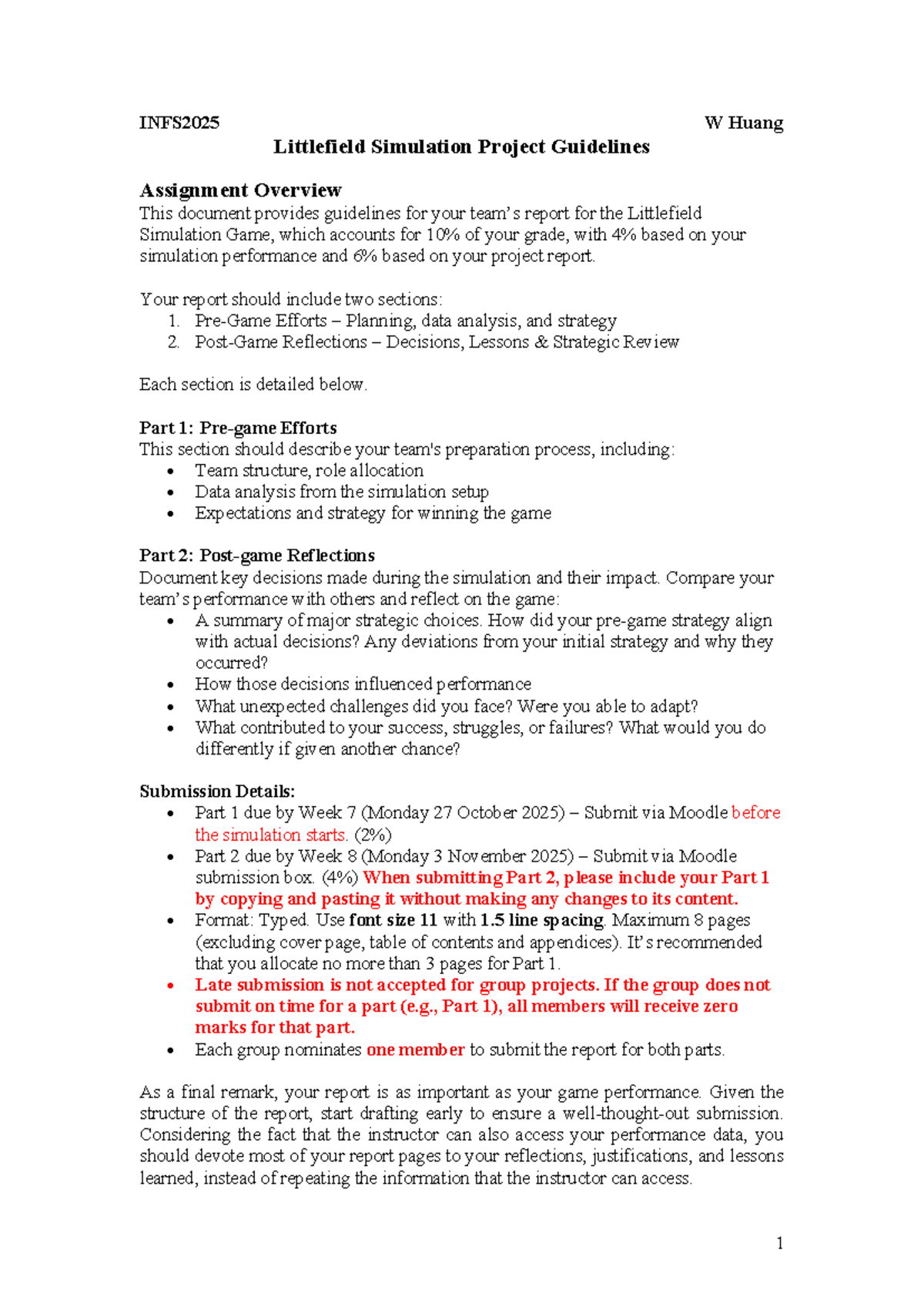INFS2025 Littlefield Simulation Project Guidelines T3 2025 - Studocu