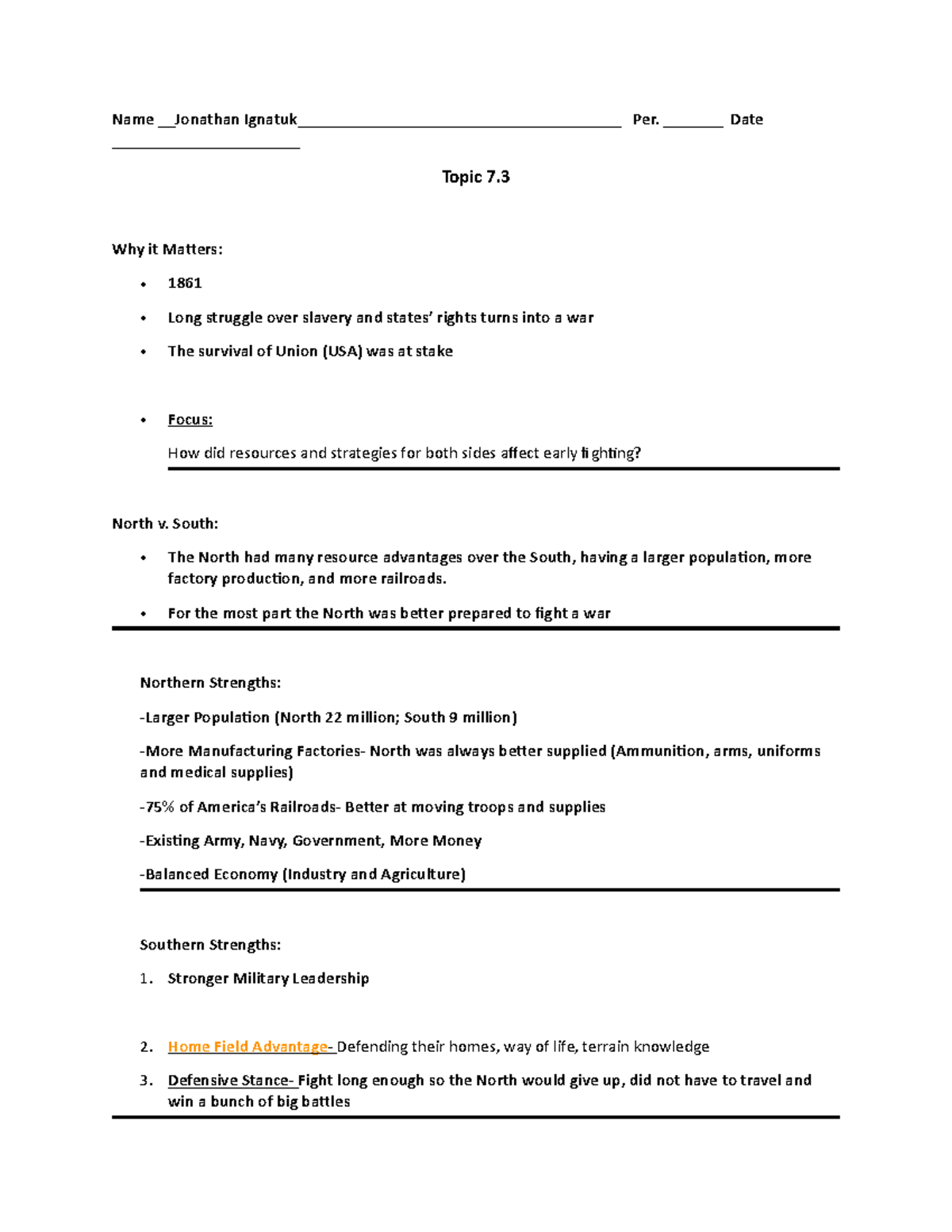 Early American Civil War Strategies: North vs. South (Topic 7.3 Notes ...