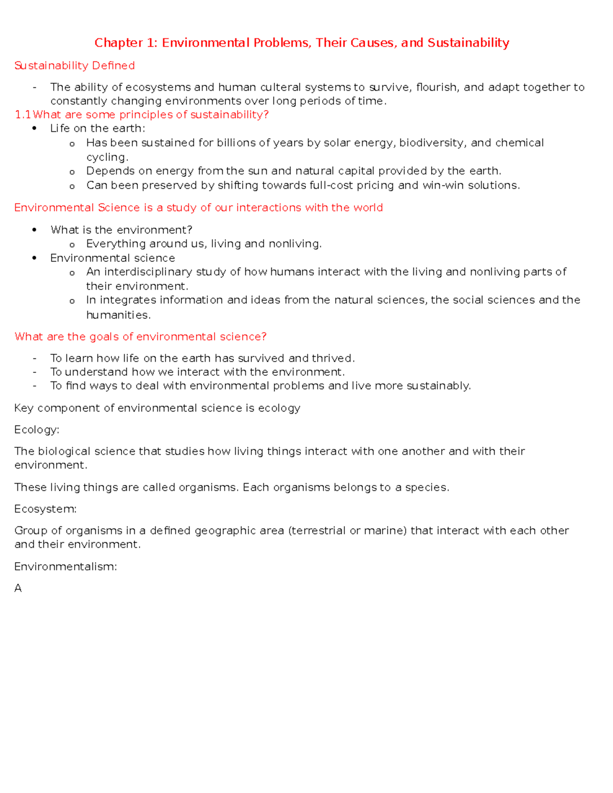 Environmental Science - Chapter 1: Environmental Problems, Their Causes ...