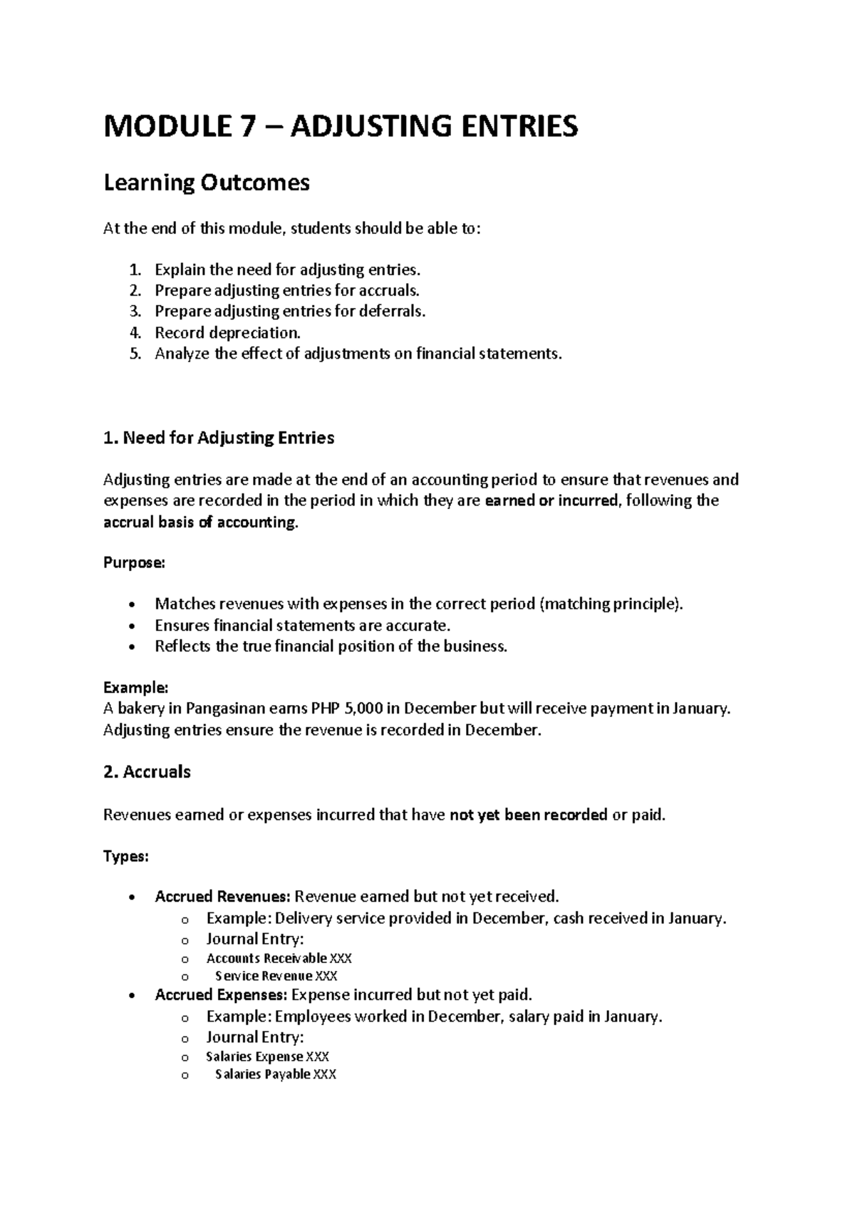 Module 7: Adjusting Entries - Student Copy Overview - Studocu