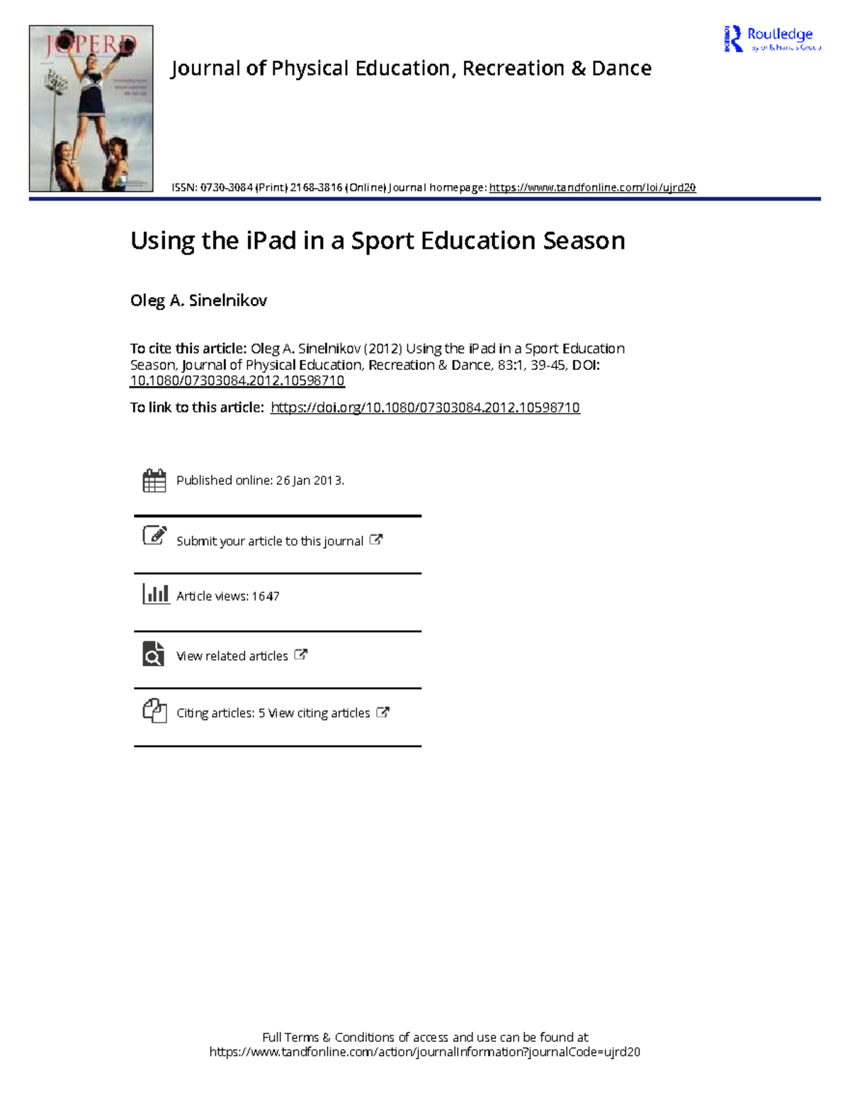 Using the iPad in Sport Education: Insights from JOPERD 83:1 - Studocu
