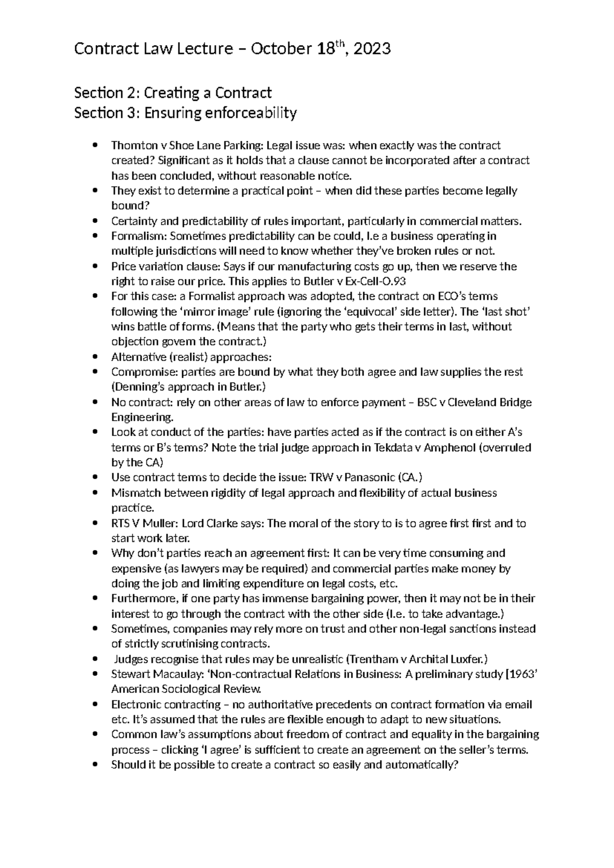 Contract Law - Week 4 Lecture Notes (Section 2 & 3) - Studocu