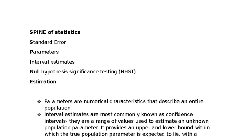 SPINE of Statistics: Standard Error, NHST & Key Terms for Exam - Studocu