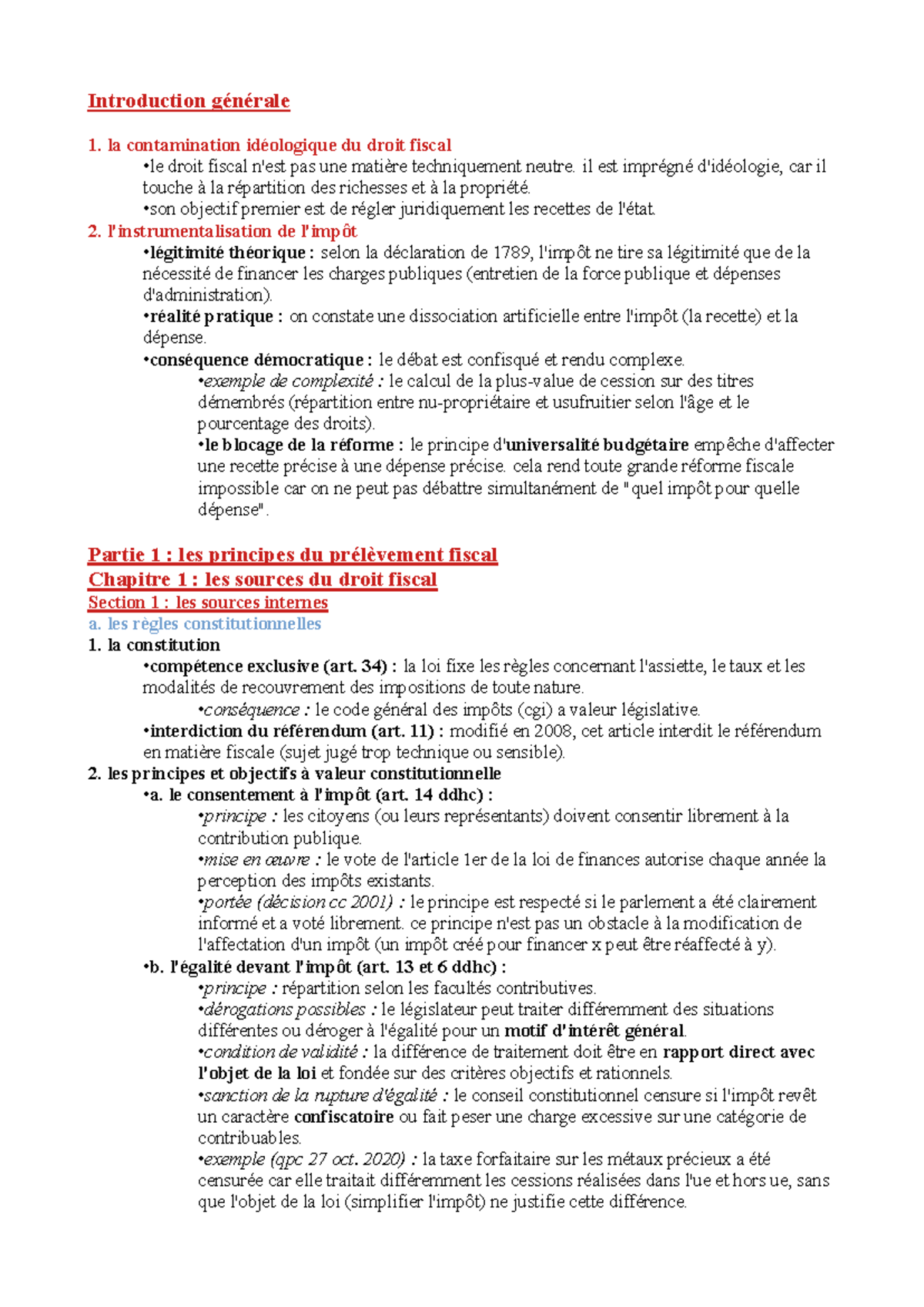 Fiche sur les Grands Principes du Droit Fiscal - Introduction Générale ...
