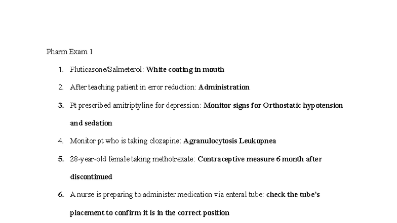 Pharm Exam 1 - Key Review Questions and Nursing Considerations - Studocu