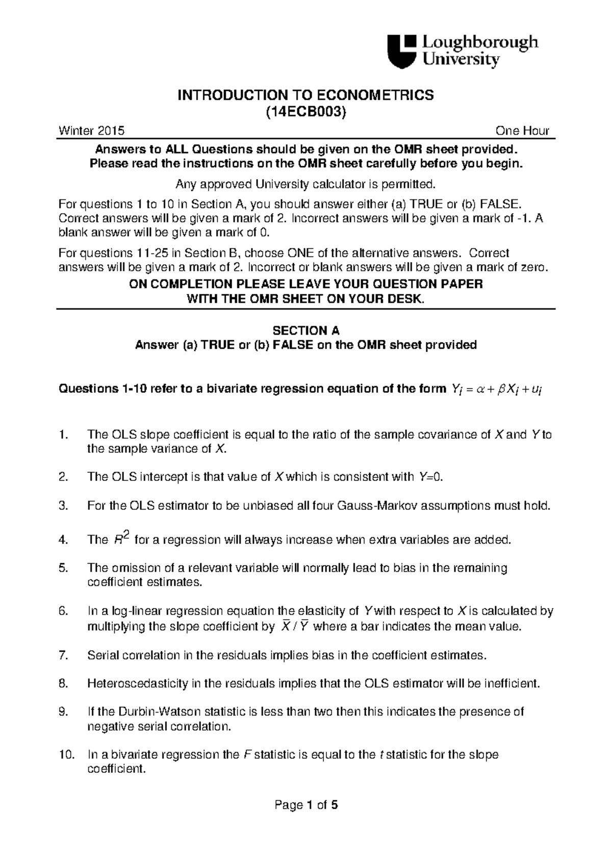 2019 Practice Exam for Intro to Econometrics (14ECB003) - Q&A - Studocu