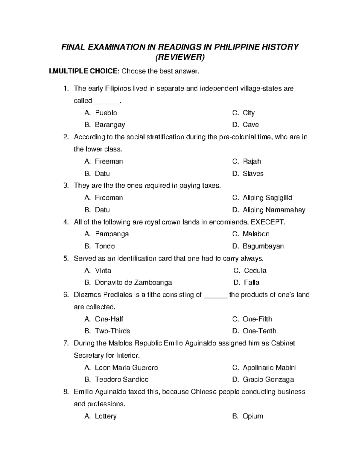 Final Examination IN Readings IN Philippine History Reviewer pdf ...