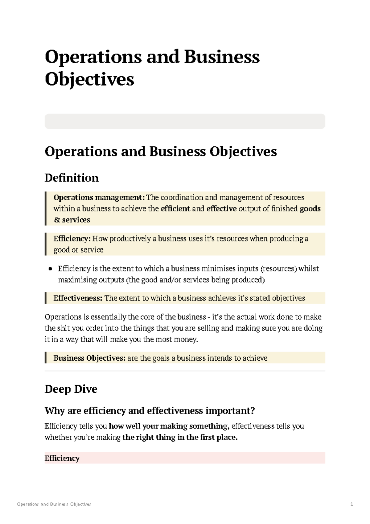 Operations Management and Business Objectives Overview - Studocu