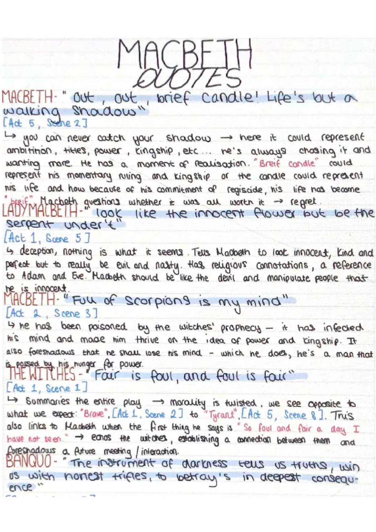 Macbeth (ENG 201): Key Quotes and Analysis for Act 1 - Studocu