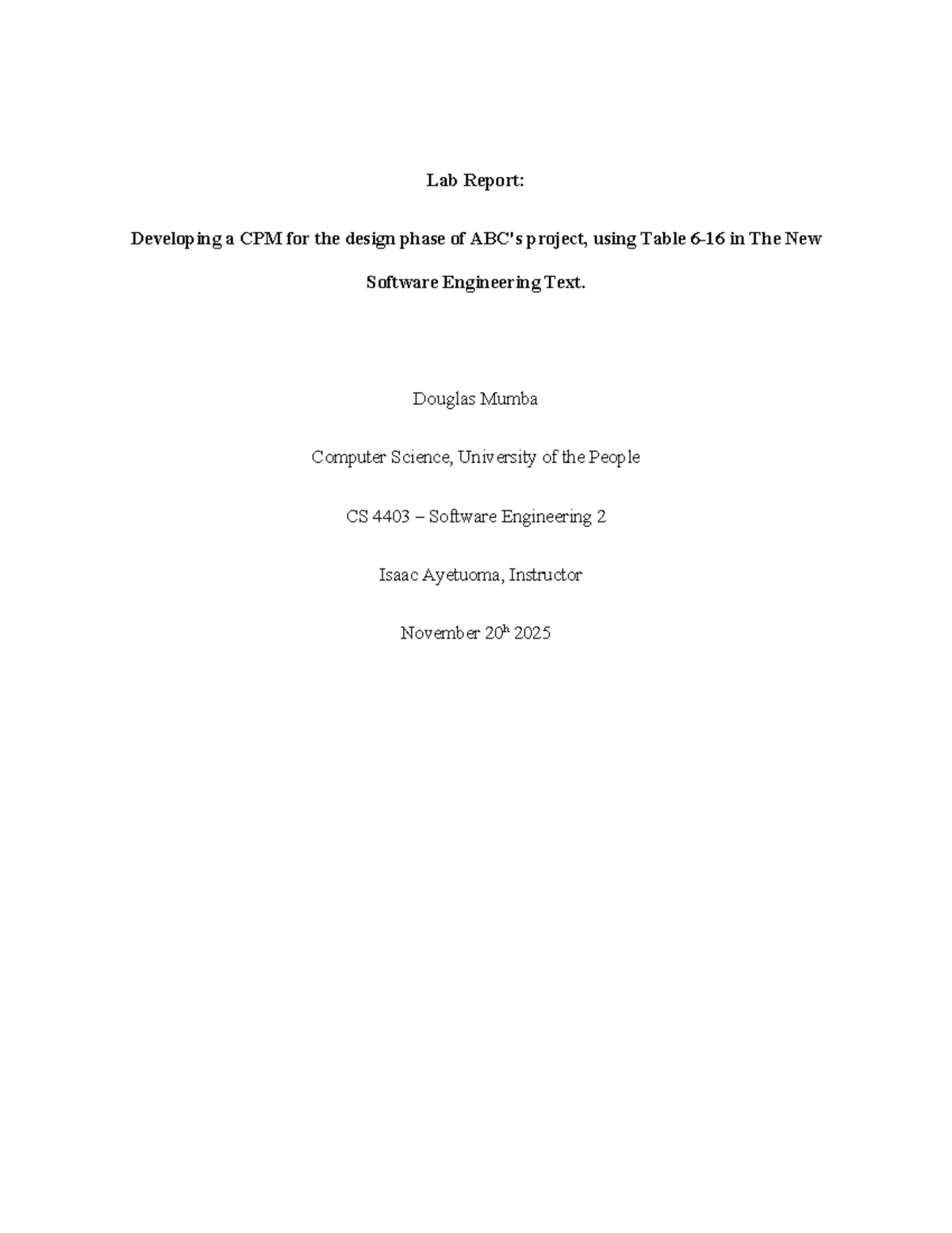 CS 4403 Lab Report: CPM Development for Project Design Phase - Studocu
