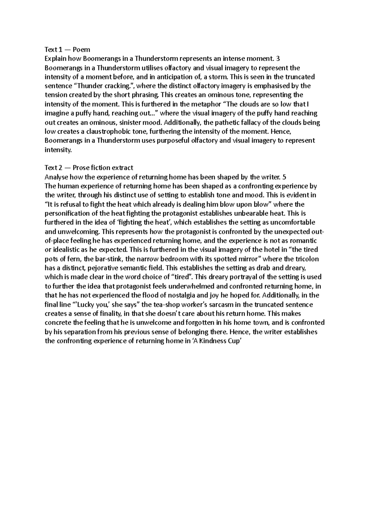 ENG 101 - Essay Notes on Text 1 & Text 2 Analysis - Studocu