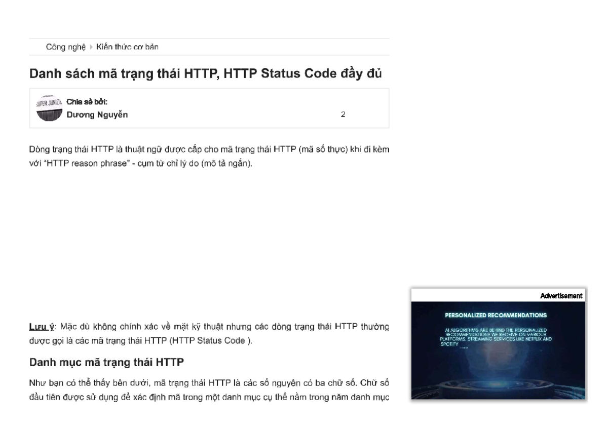 Danh sách mã trạng thái HTTP - HTTP Status Codes UPER JUNIOR - Studocu