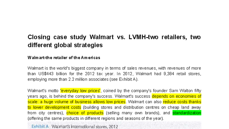 Closing Case Study: Walmart vs. LVMH Global Strategies Analysis - Studocu
