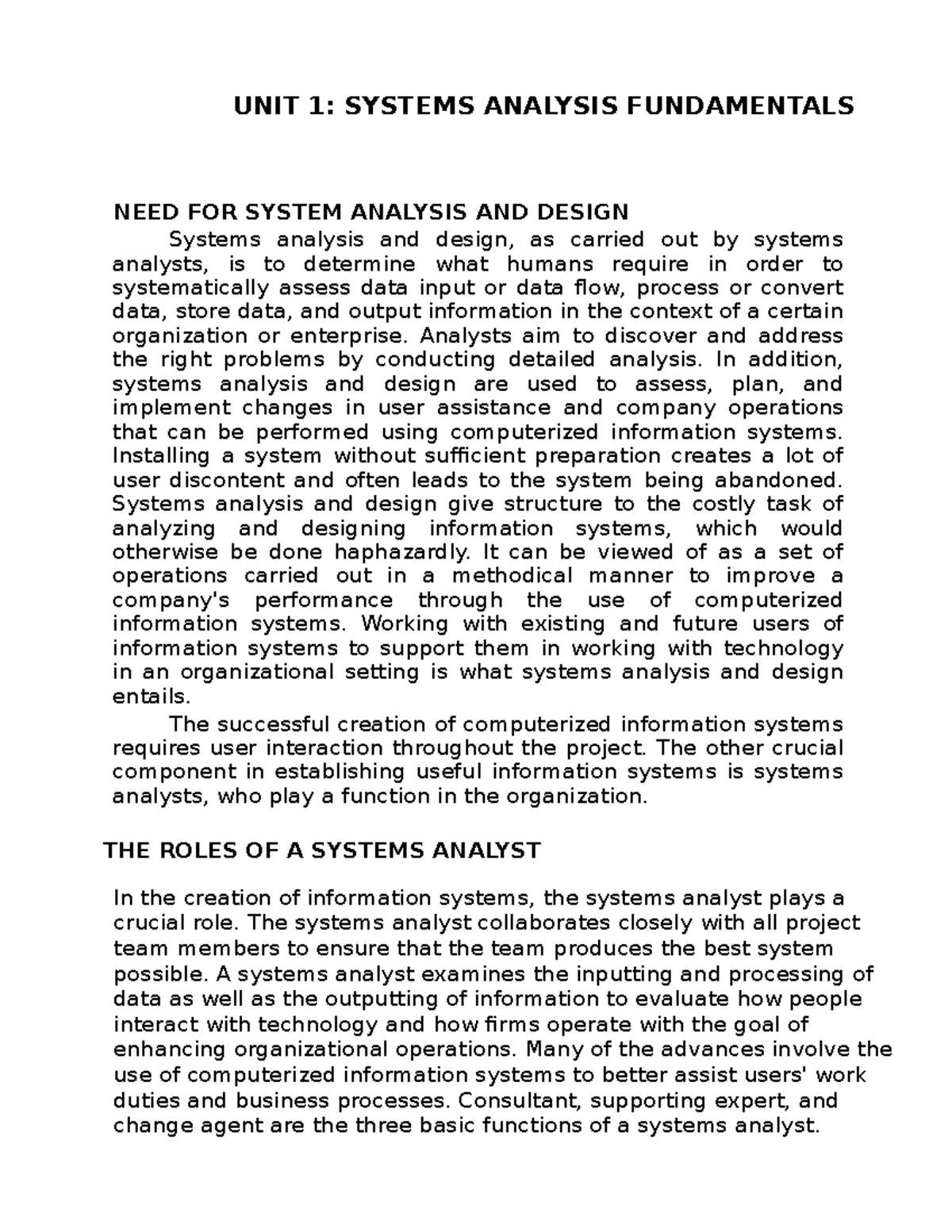 System Analysis and Design Lecture Notes (MOD 1-4) Overview - Studocu