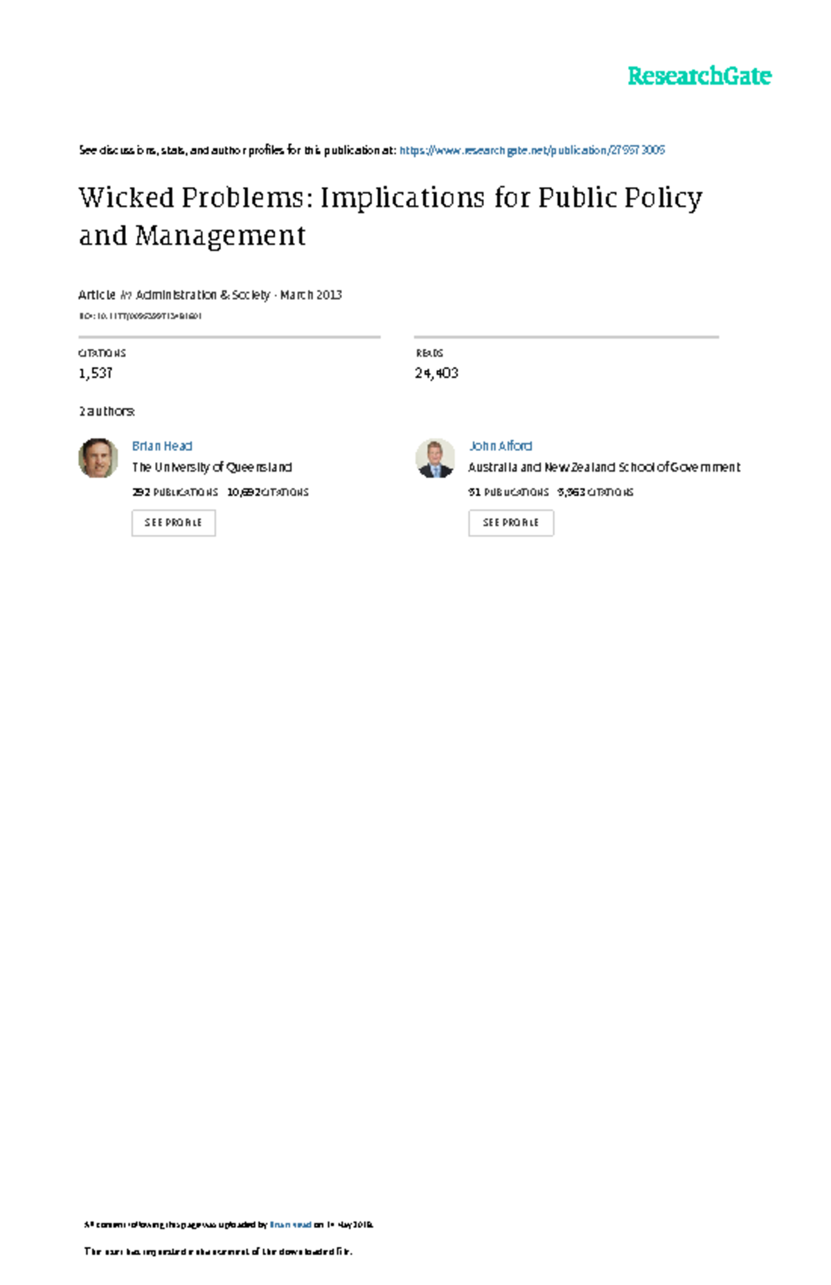 Wicked Problems in Public Policy and Management: Insights from Head ...