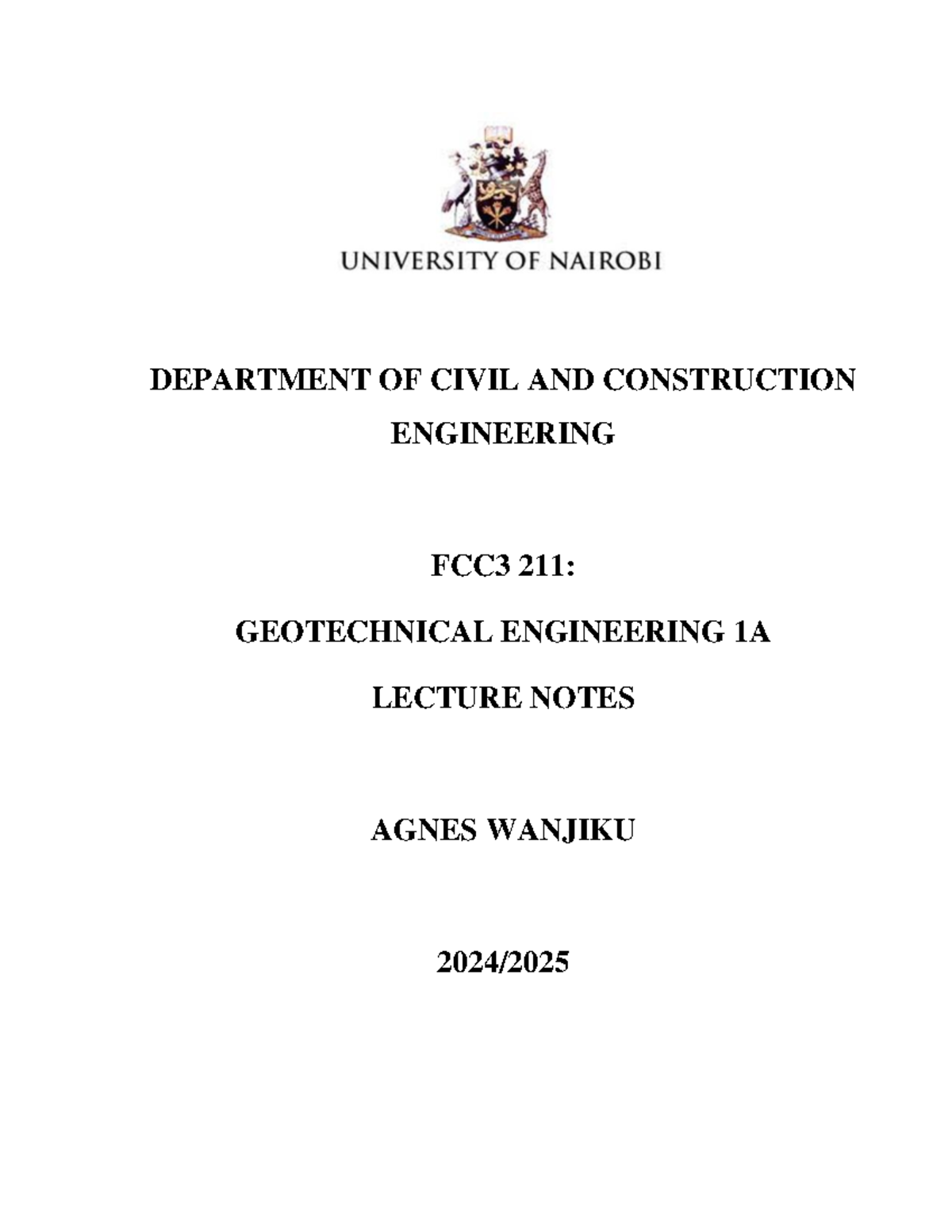 FCC3 211: Geotechnical Engineering 1A Detailed Lecture Notes - Studocu