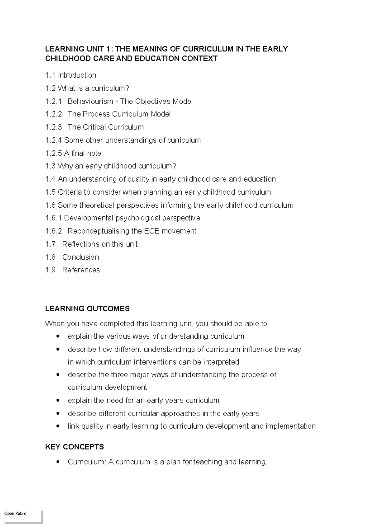 Learning Unit 1: Understanding Curriculum in Early Childhood Education ...