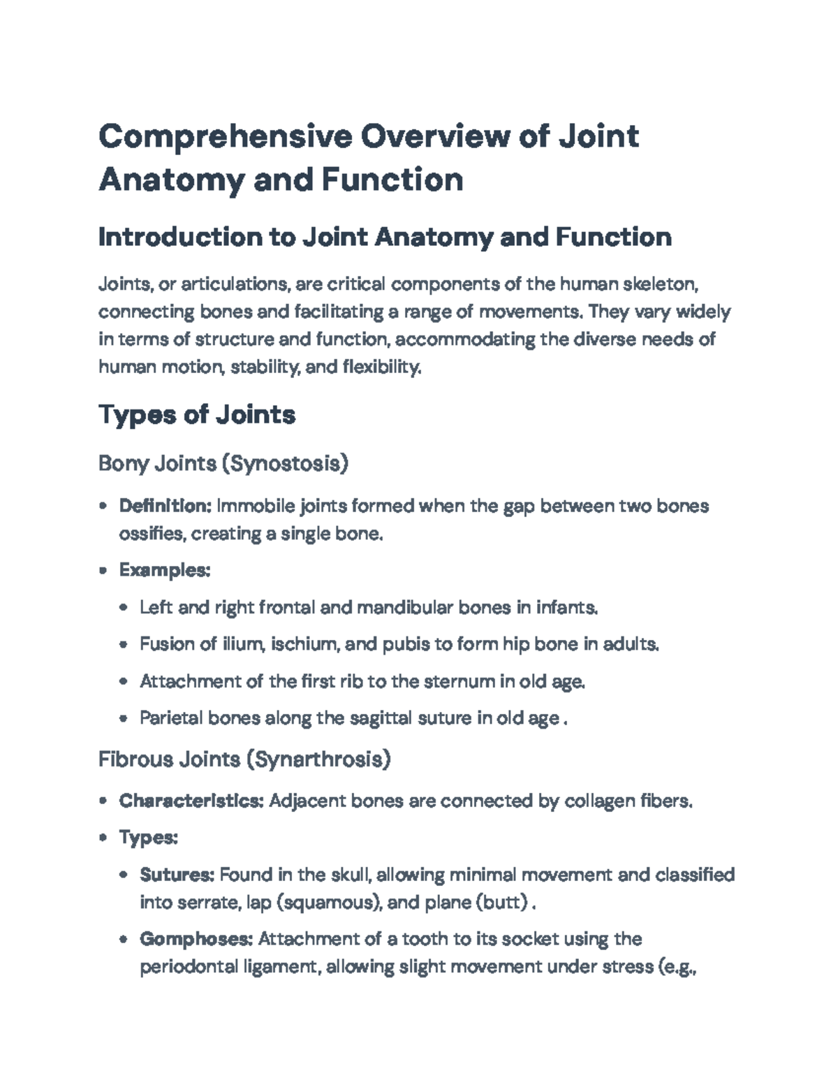 Comprehensive Overview of Joint Anatomy and Function (BIO 101 ...