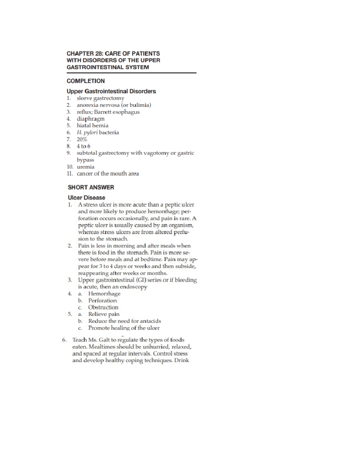 Ch 28 Exam Study Guide: Upper Gastrointestinal Disorders Insights - Studocu