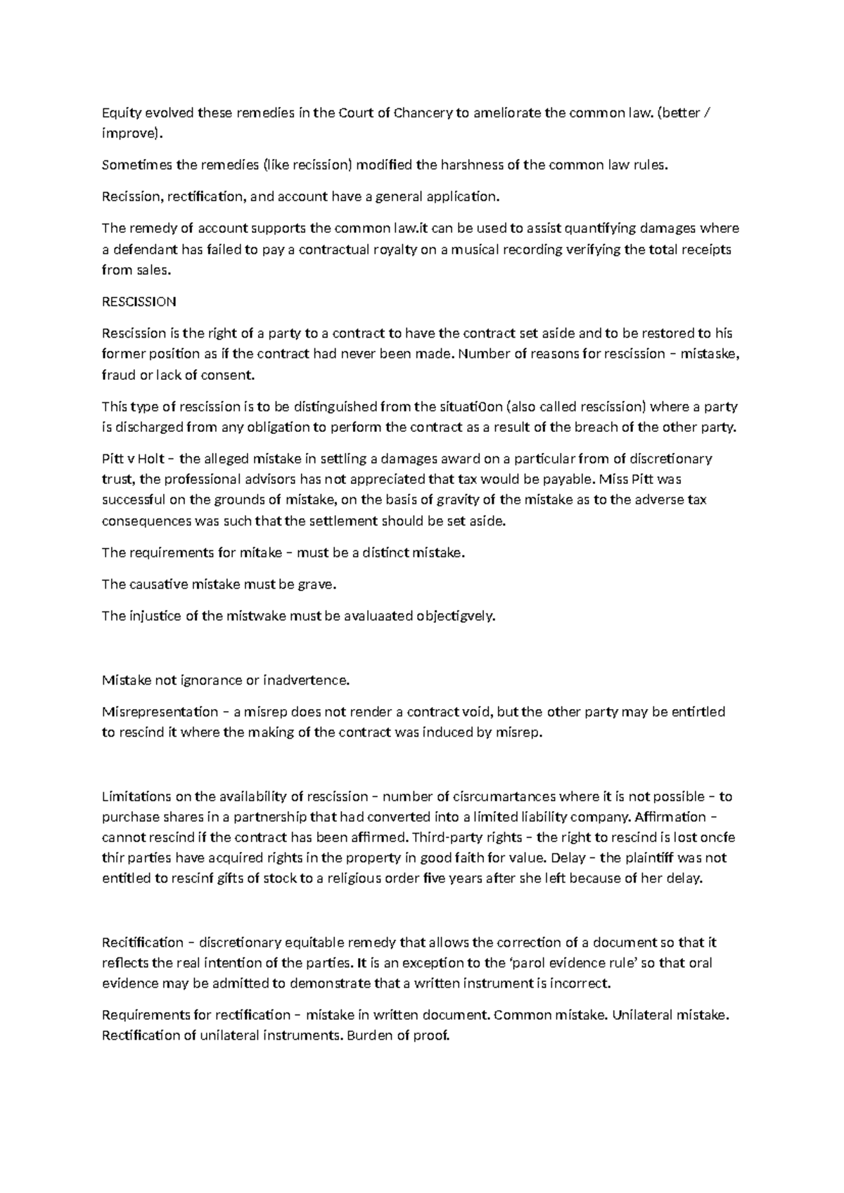 Unit 3 - Recission, Rectification, and Account Overview Notes - Studocu