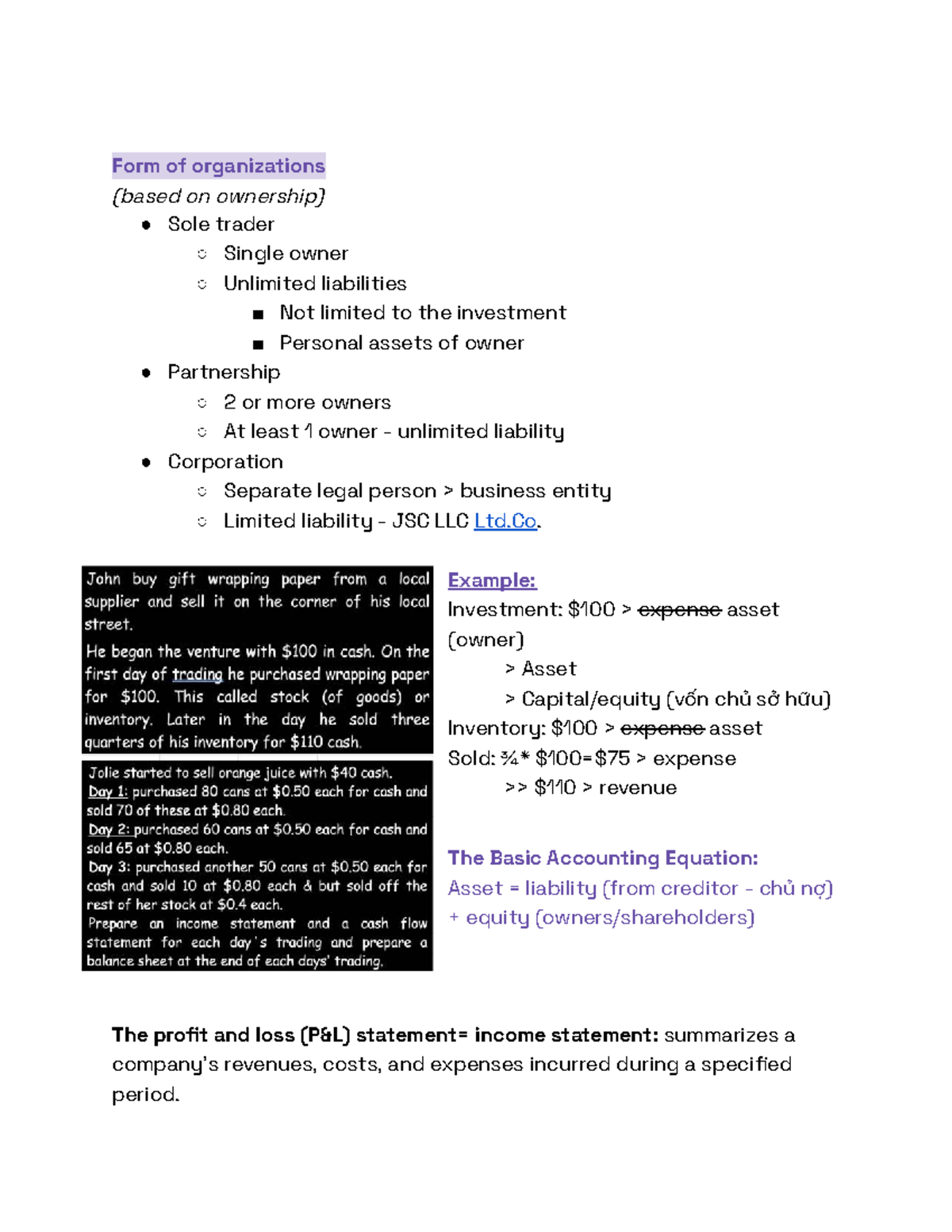 Principle of Accounting: Forms of Organizations and Financial ...
