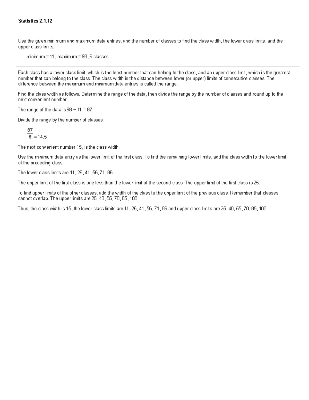 Statistics 2.1.12 - Statistics 2. Use the given minimum and maximum ...