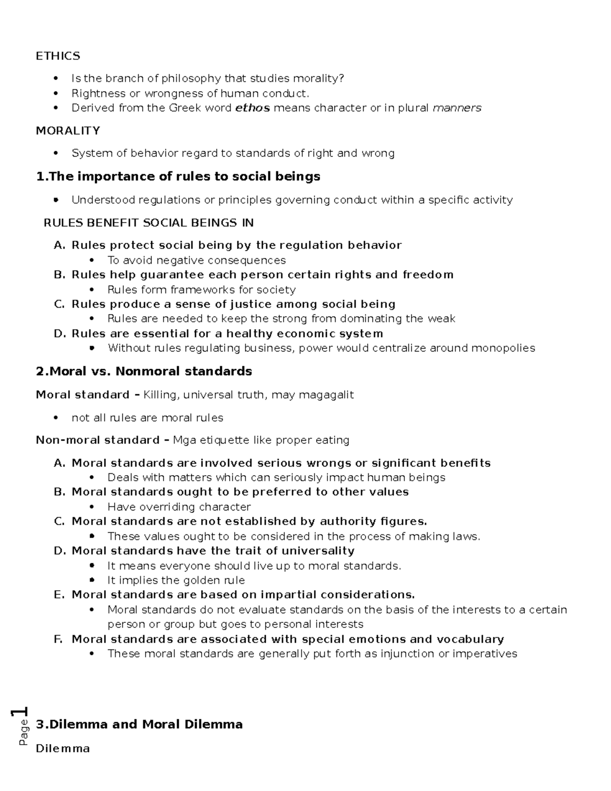 Ethics (PHIL 101) Final Exam Study Notes on Morality and Dilemmas - Studocu
