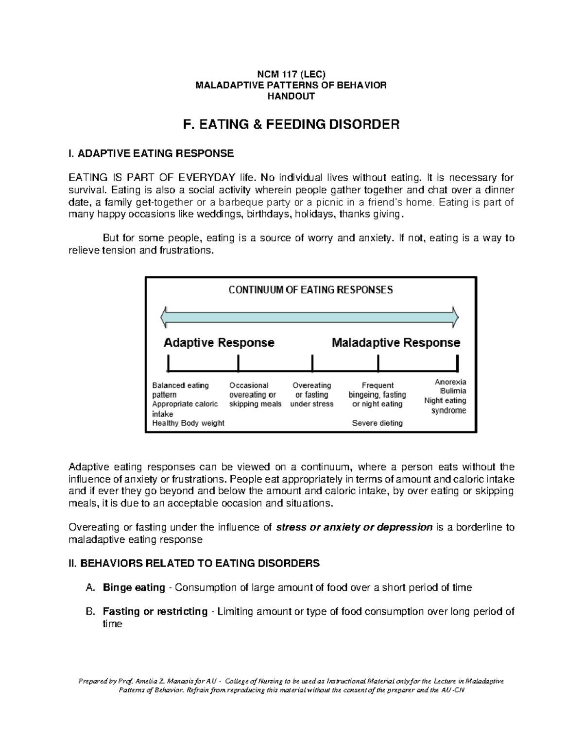 NCM 117 Lecture Handout: Understanding Eating & Feeding Disorders - Studocu