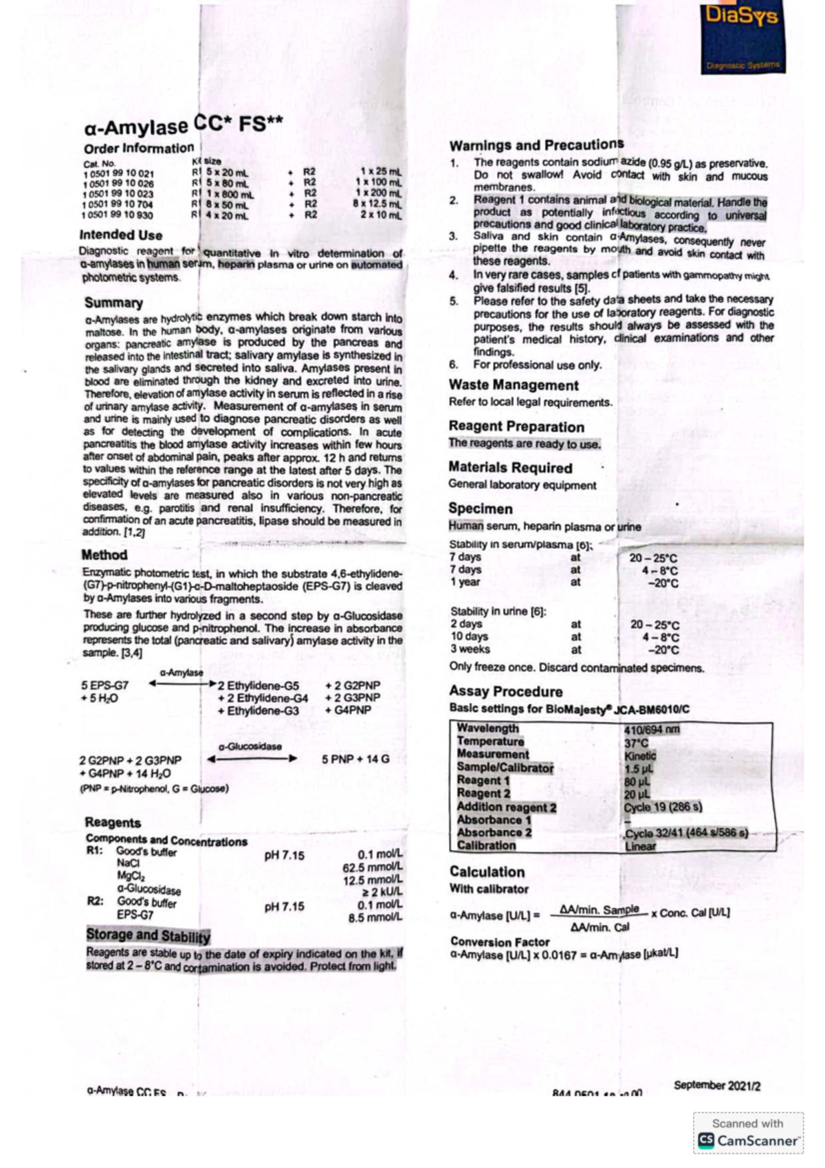 Amylase Diagnostic Reagent Inserts for Orals - Safety & Usage Info ...