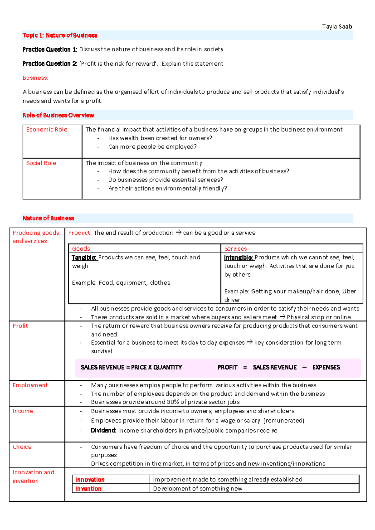 BUS101: Nature of Business and Its Role in Society - Study Notes - Studocu