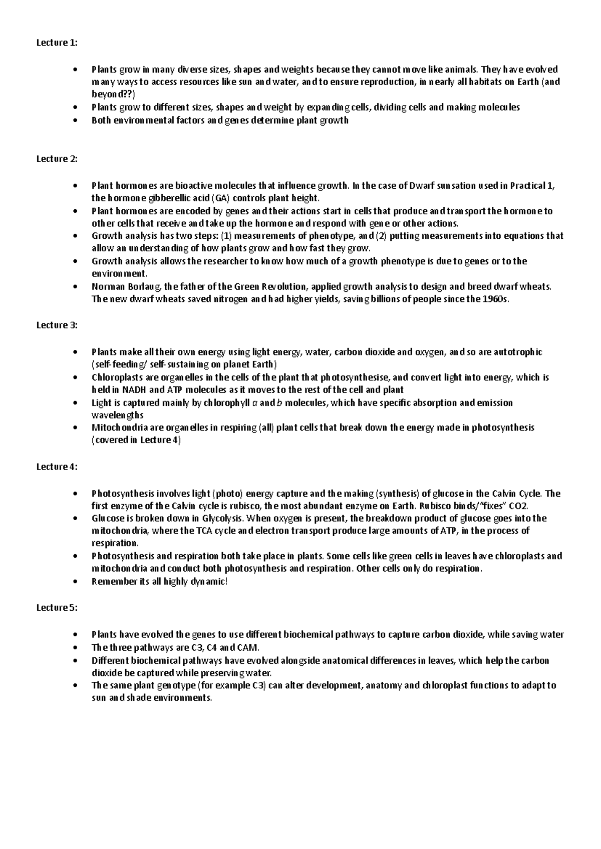 Module 1 Key Learnings: Plant Growth & Photosynthesis Insights - Studocu