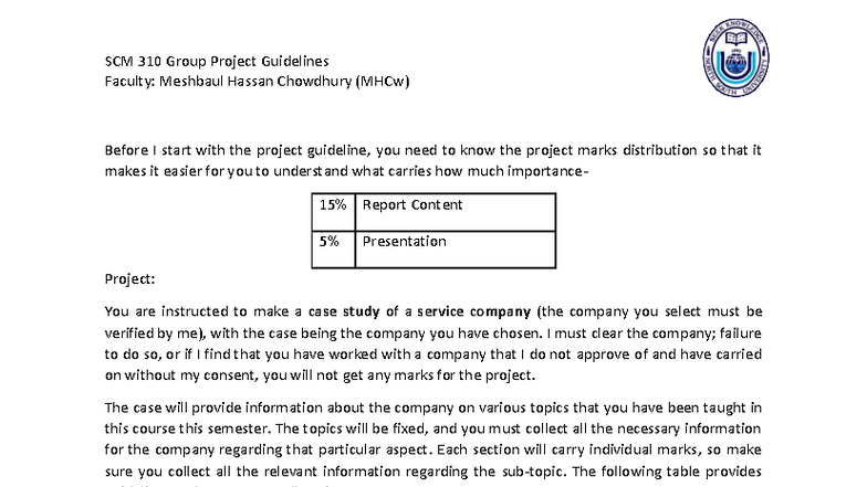 SCM 310 Group Project Guidelines: Case Study Overview MHCw Fall' 2025 ...