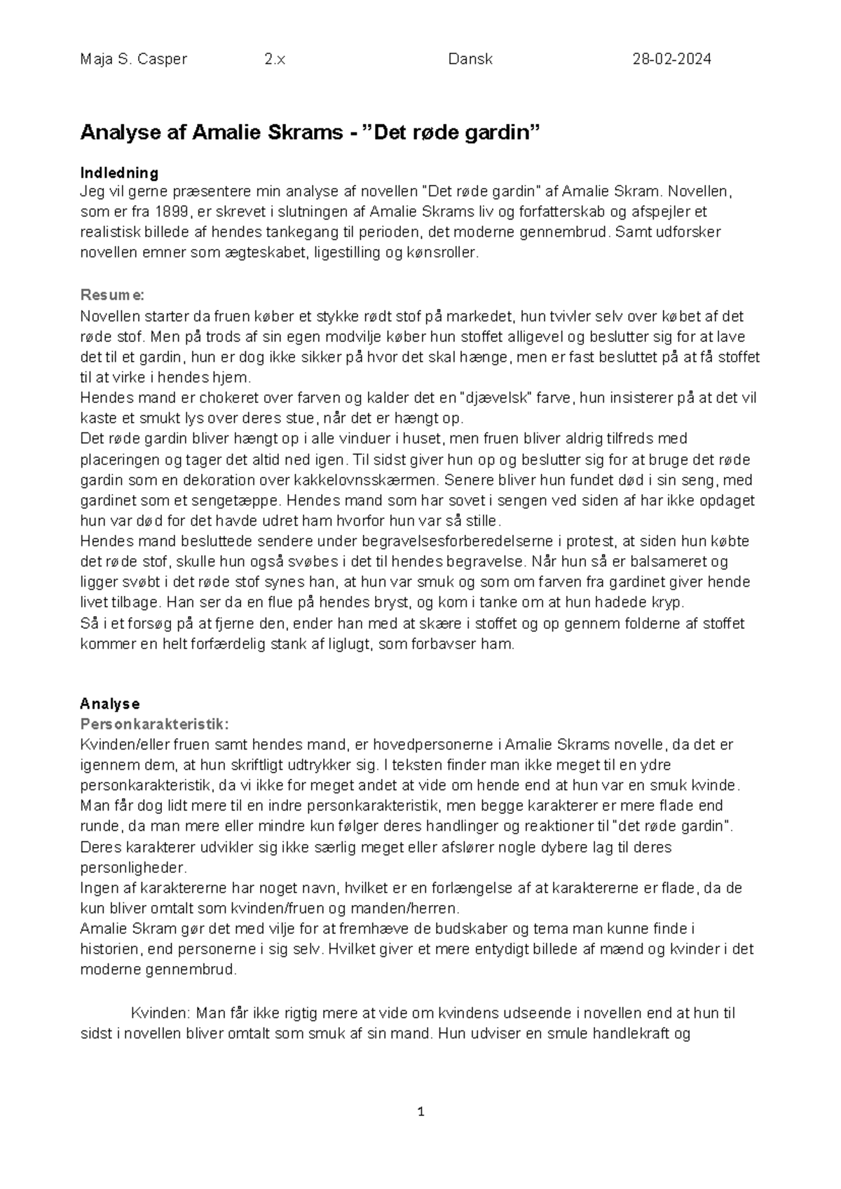 Analyse af Amalie Skrams Novelle 
