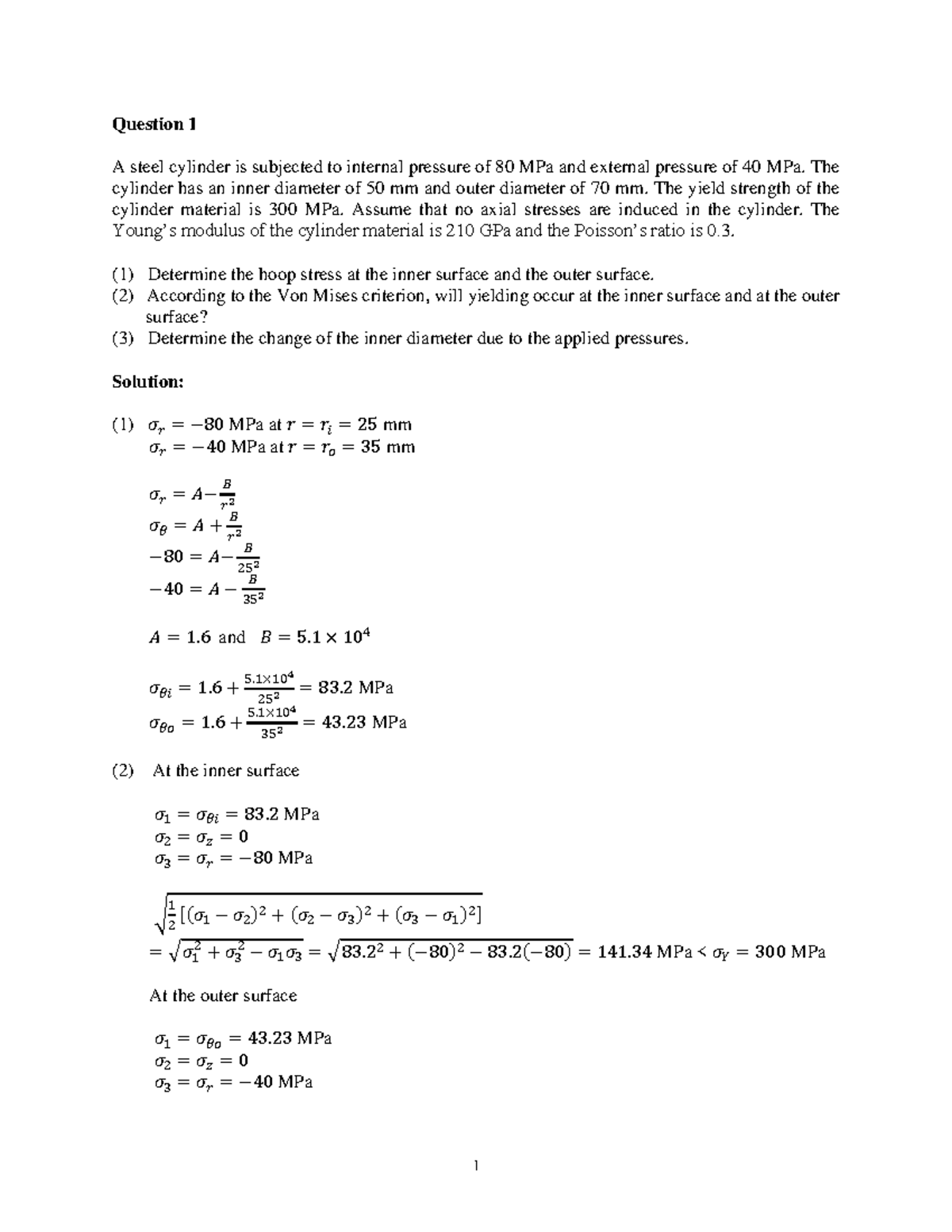 Additional Example 7 - Steel Cylinder Stress Analysis Notes - Studocu