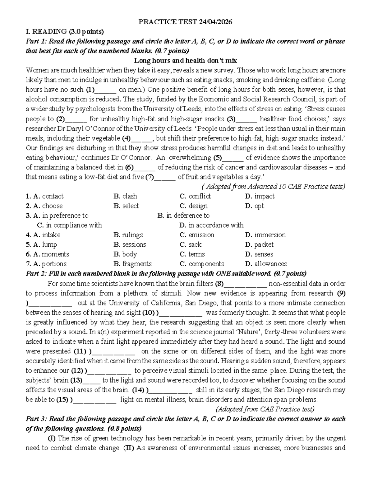 Practice Test: Reading Comprehension Strategies (24-04-2026) - Studocu