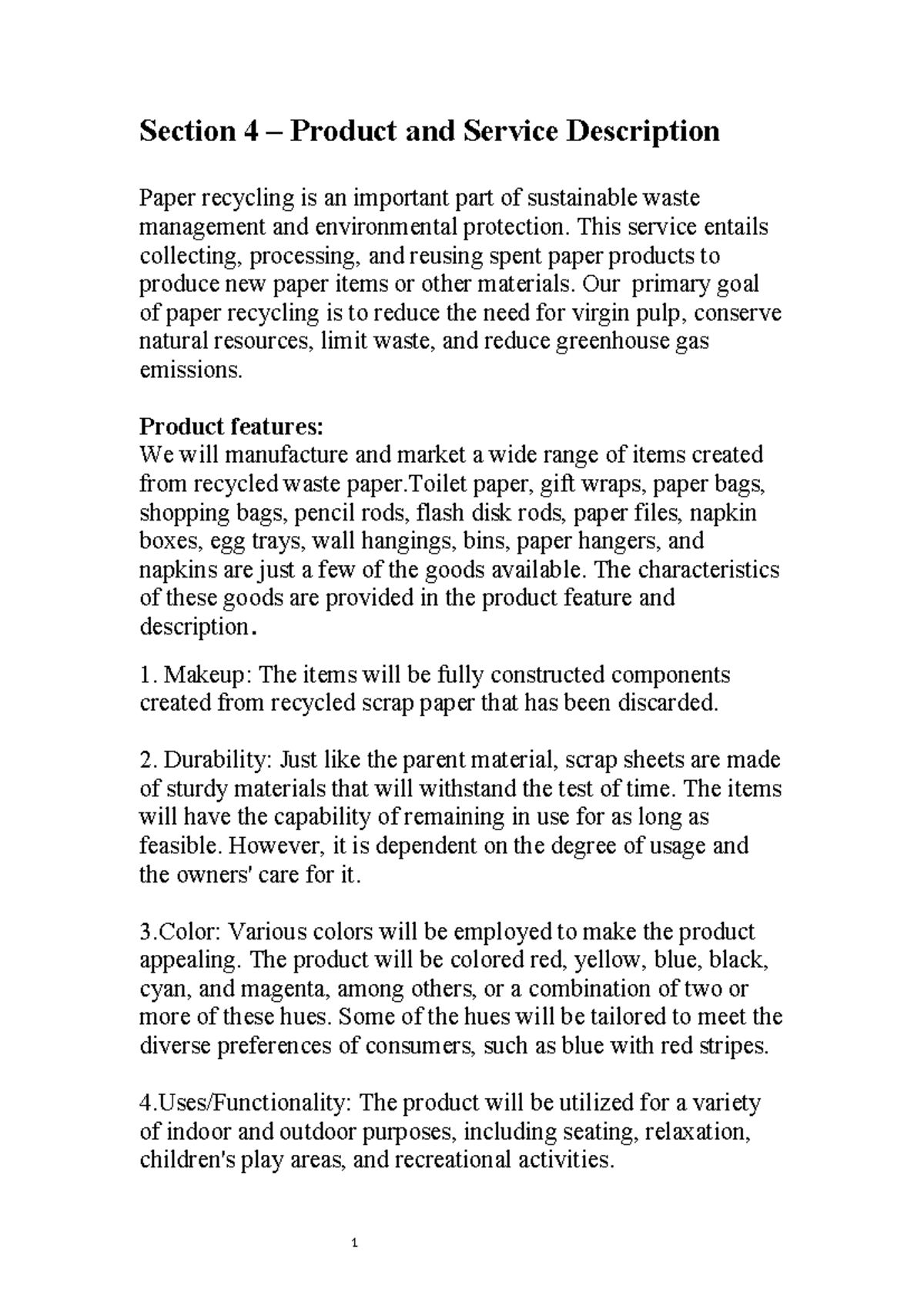 Product Service Description - 1 Section 4 – Product and Service ...
