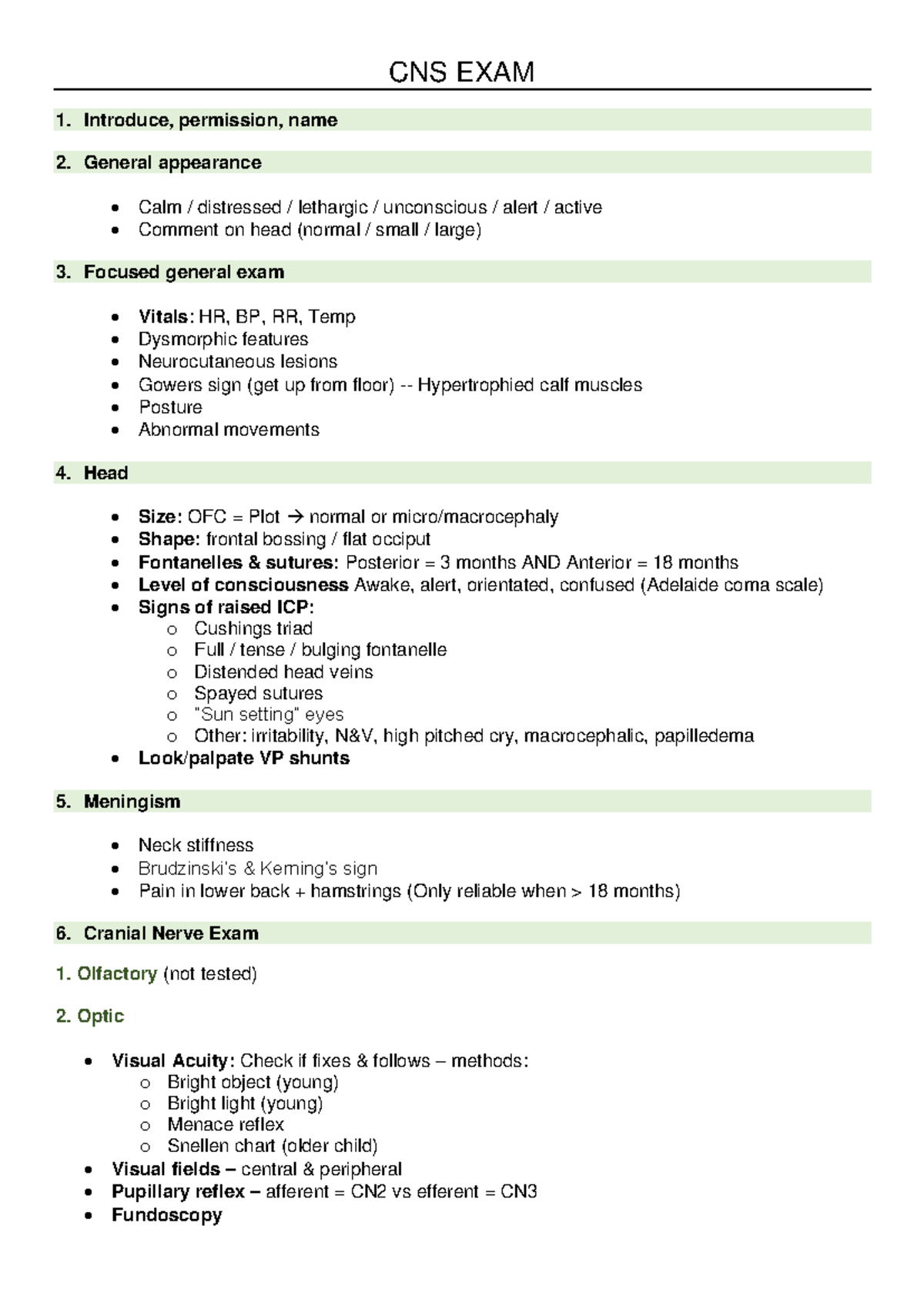 CNS Exam Reformatted - Cns approach - CNS EXAM Introduce, permission ...