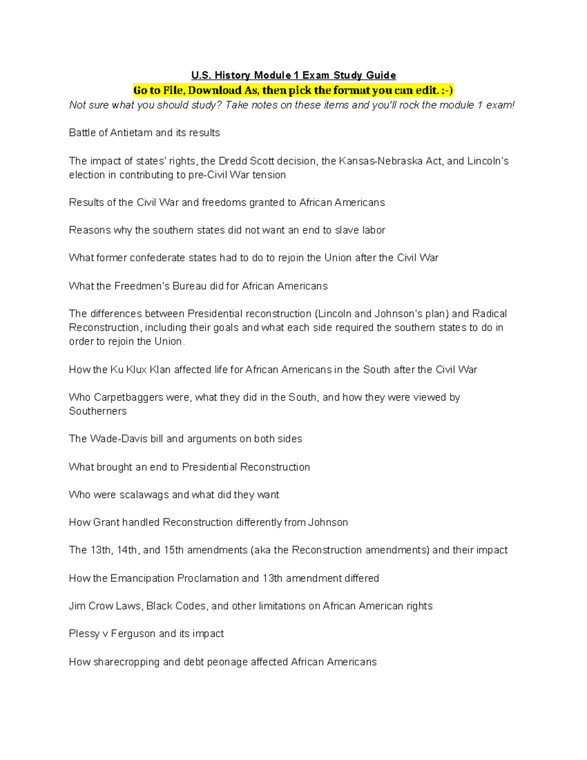 Module 1 Exam Study Guide - U. History Module 1 Exam Study Guide Go to ...