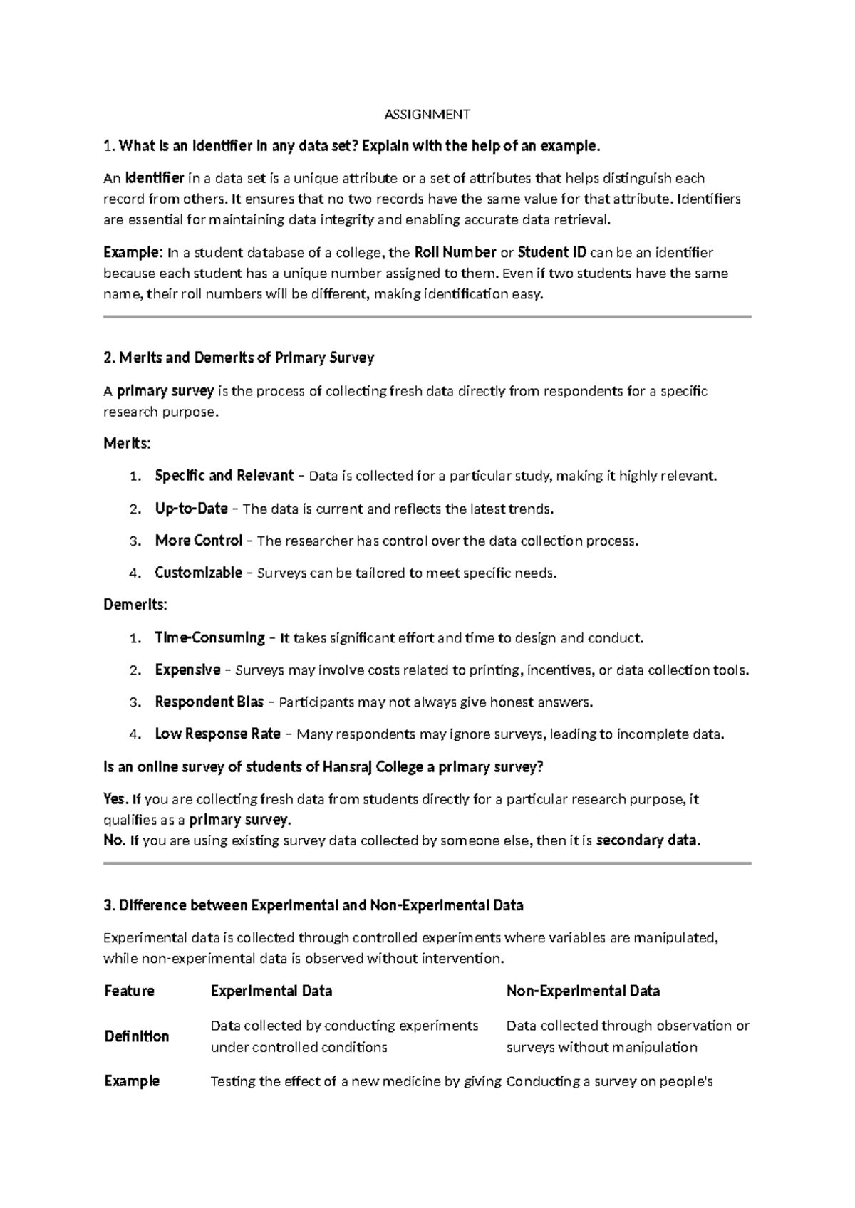 Assignment - assi - ASSIGNMENT What is an identifier in any data set ...