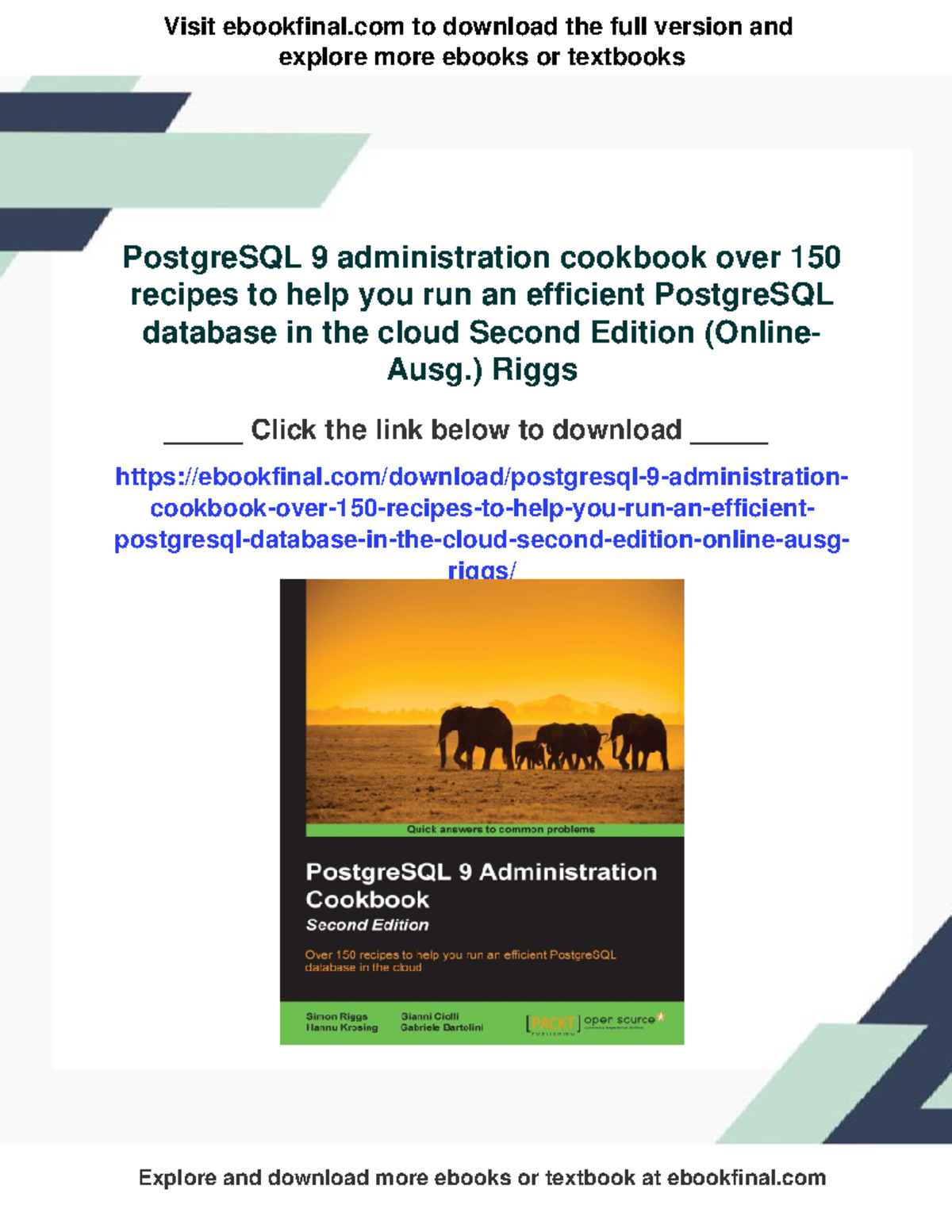 PostgreSQL 9 Admin Cookbook: 150+ Recipes for Cloud Efficiency - Studocu