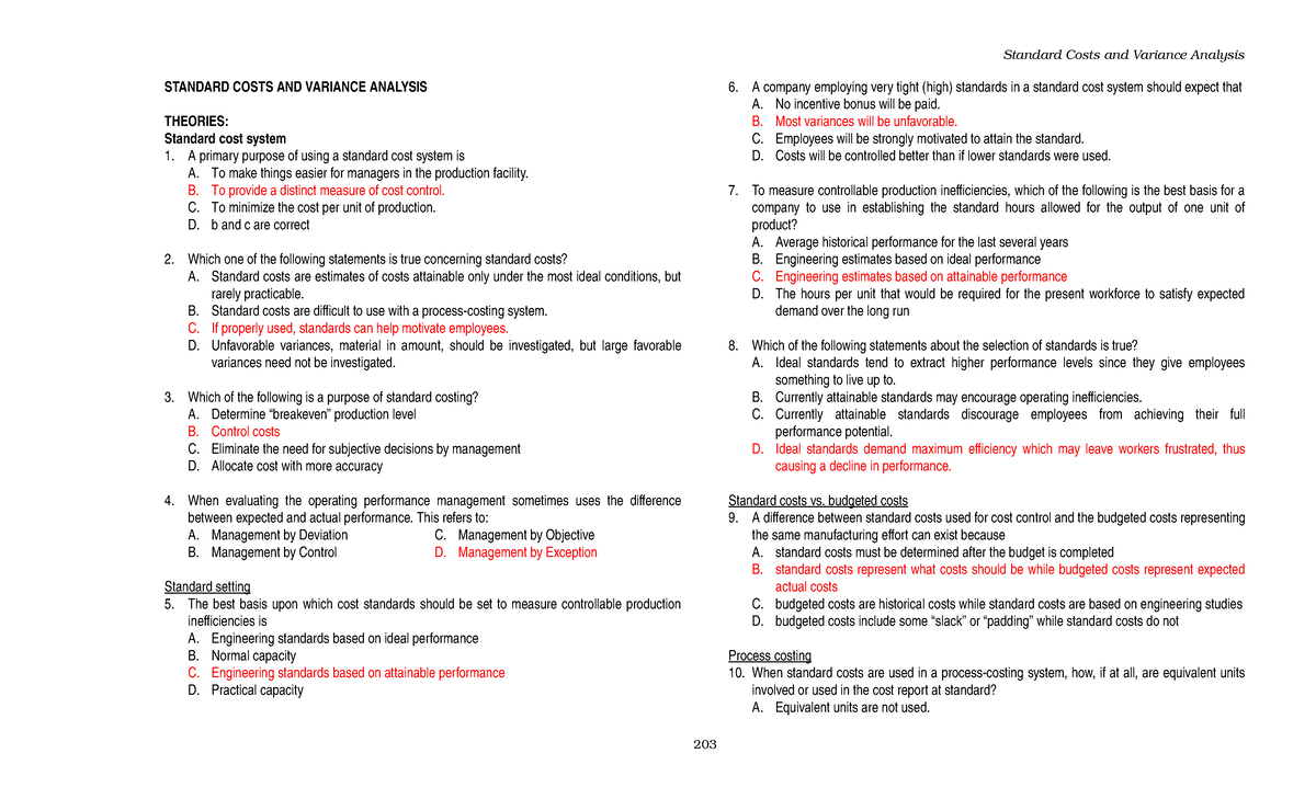 05 x05 Standard Costing & Variance Analysis Review Notes - Studocu