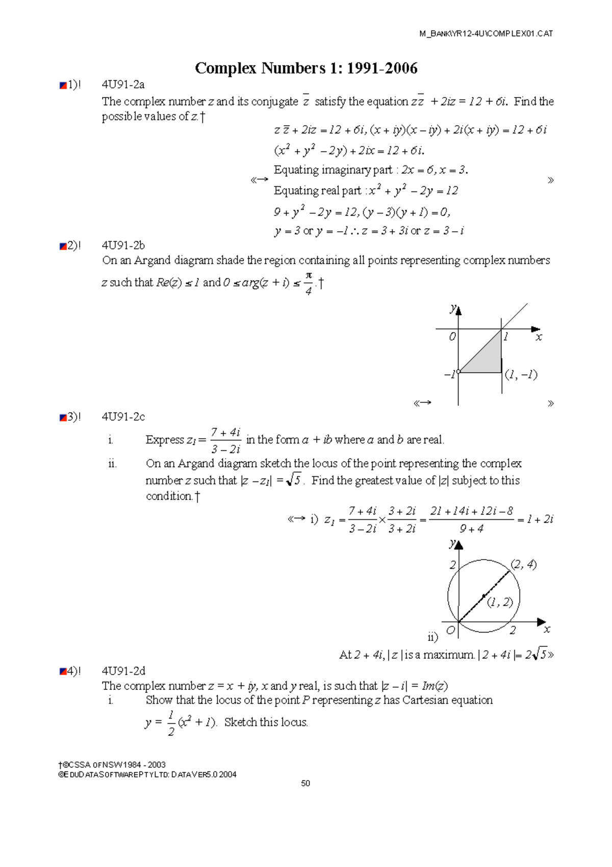 Complex Numbers: Solutions and Loci in Argand Diagrams (01CSSA SOL ...