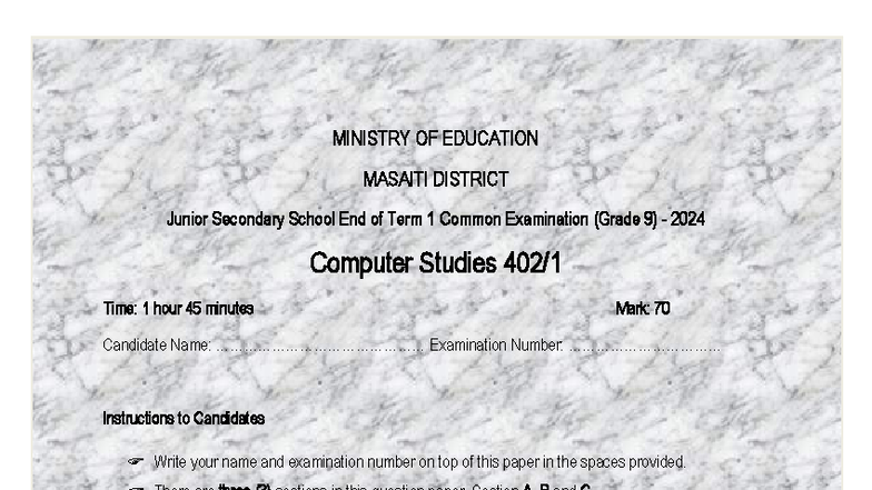 G9 Computer Studies District Common EOT Exam 2024 - Studocu